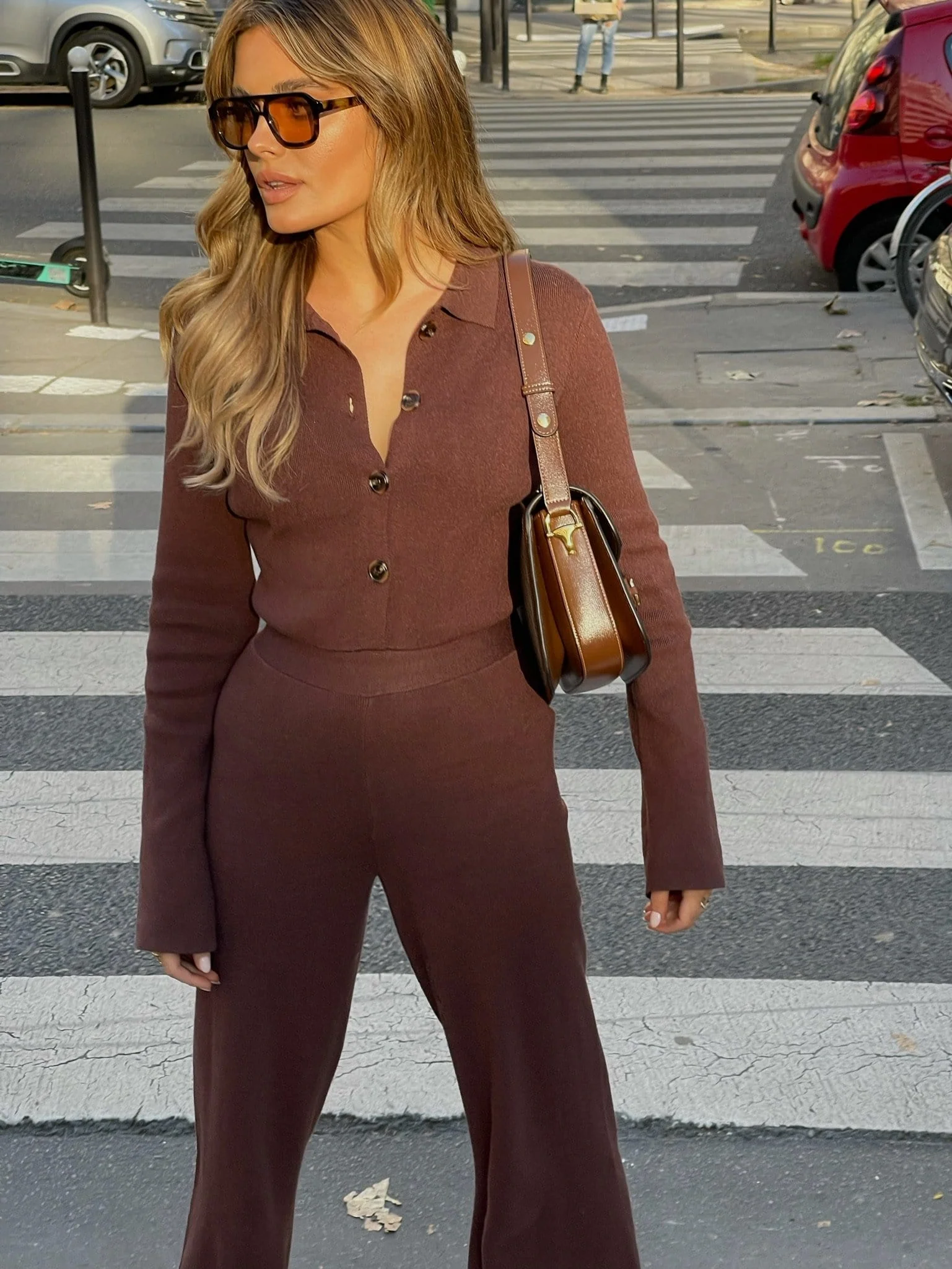 Daisy Wide Leg Knit Jumpsuit- Brown - Image 4