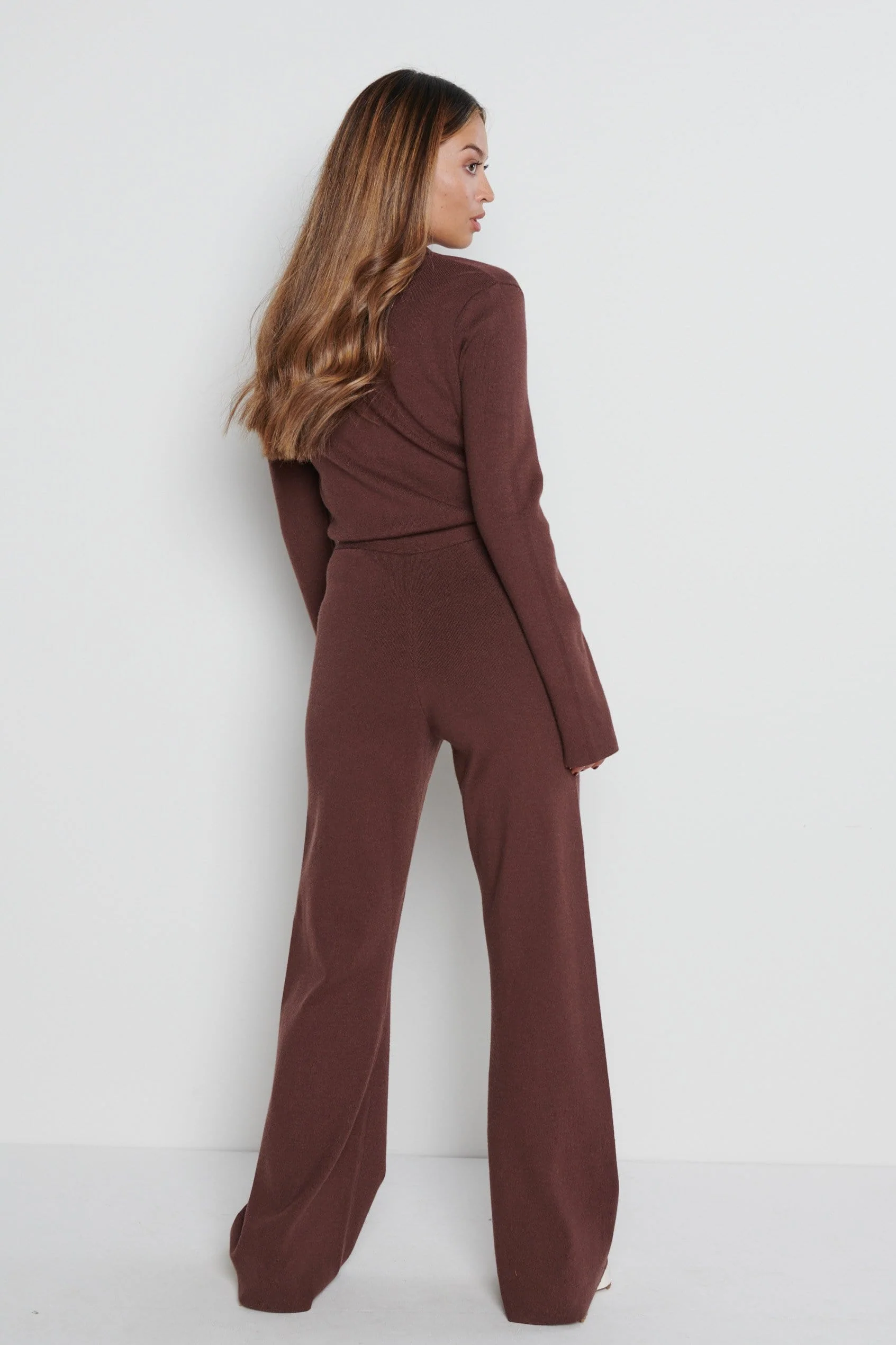 Daisy Wide Leg Knit Jumpsuit- Brown - Image 6