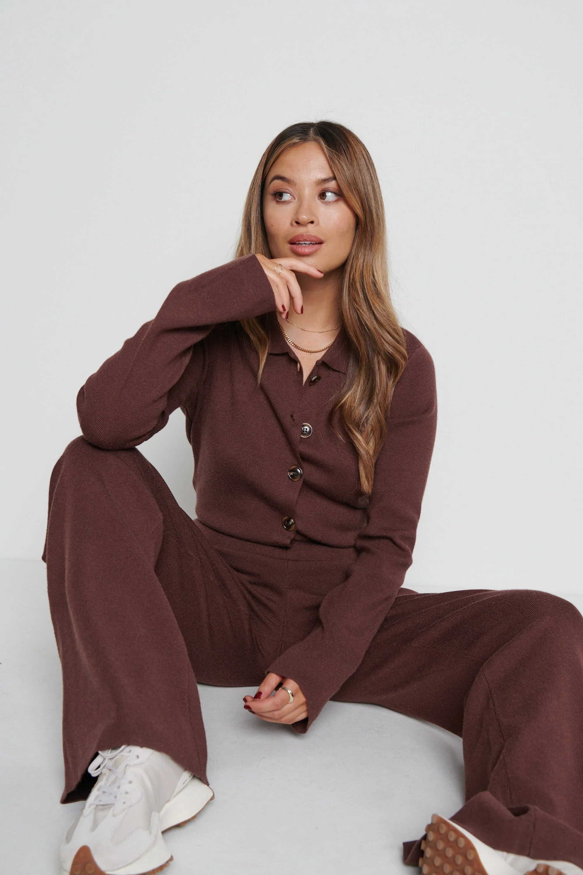 Daisy Wide Leg Knit Jumpsuit- Brown - Image 7