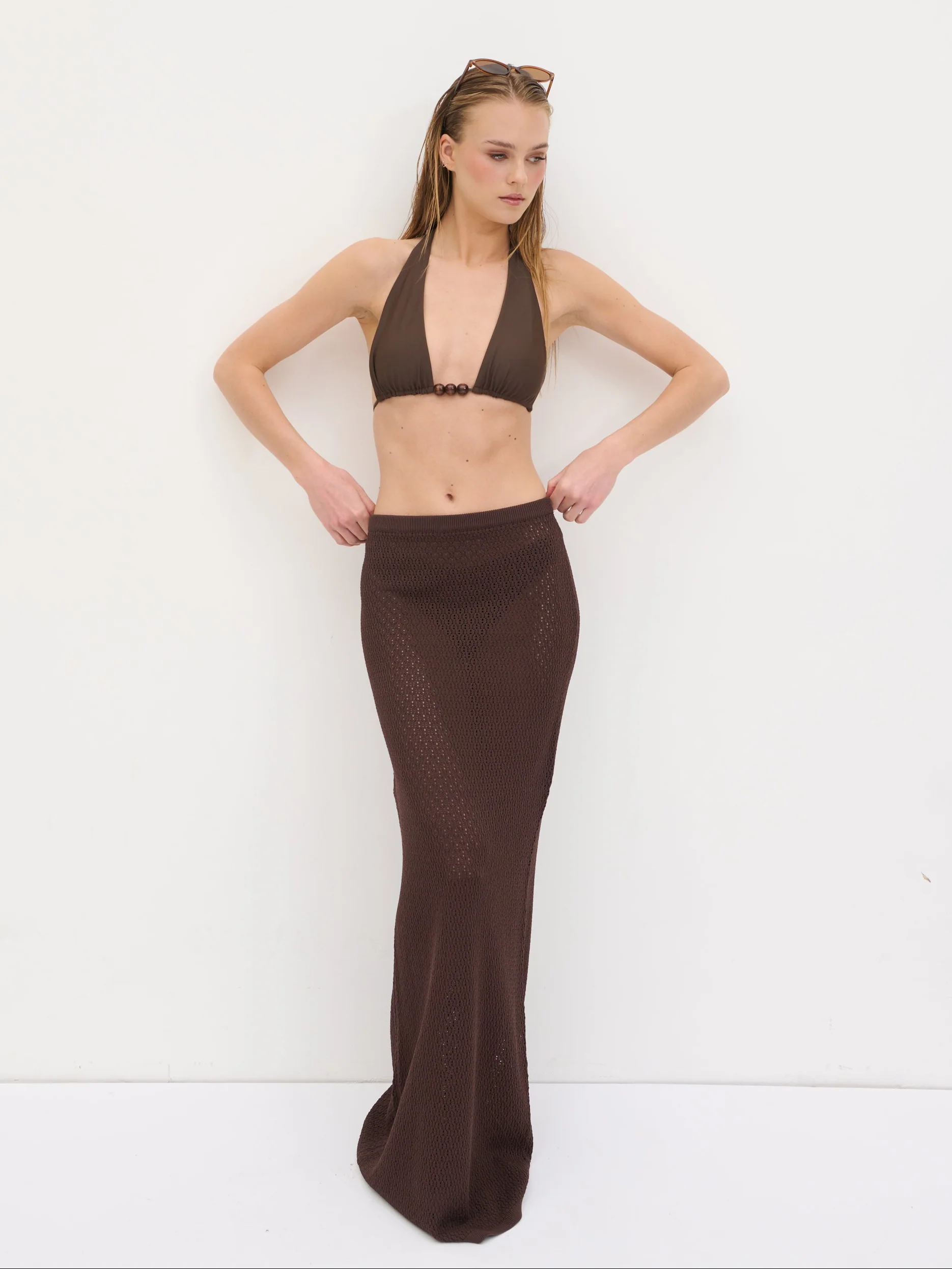 Dani Knit Lace Maxi Skirt - Chocolate - Image 5