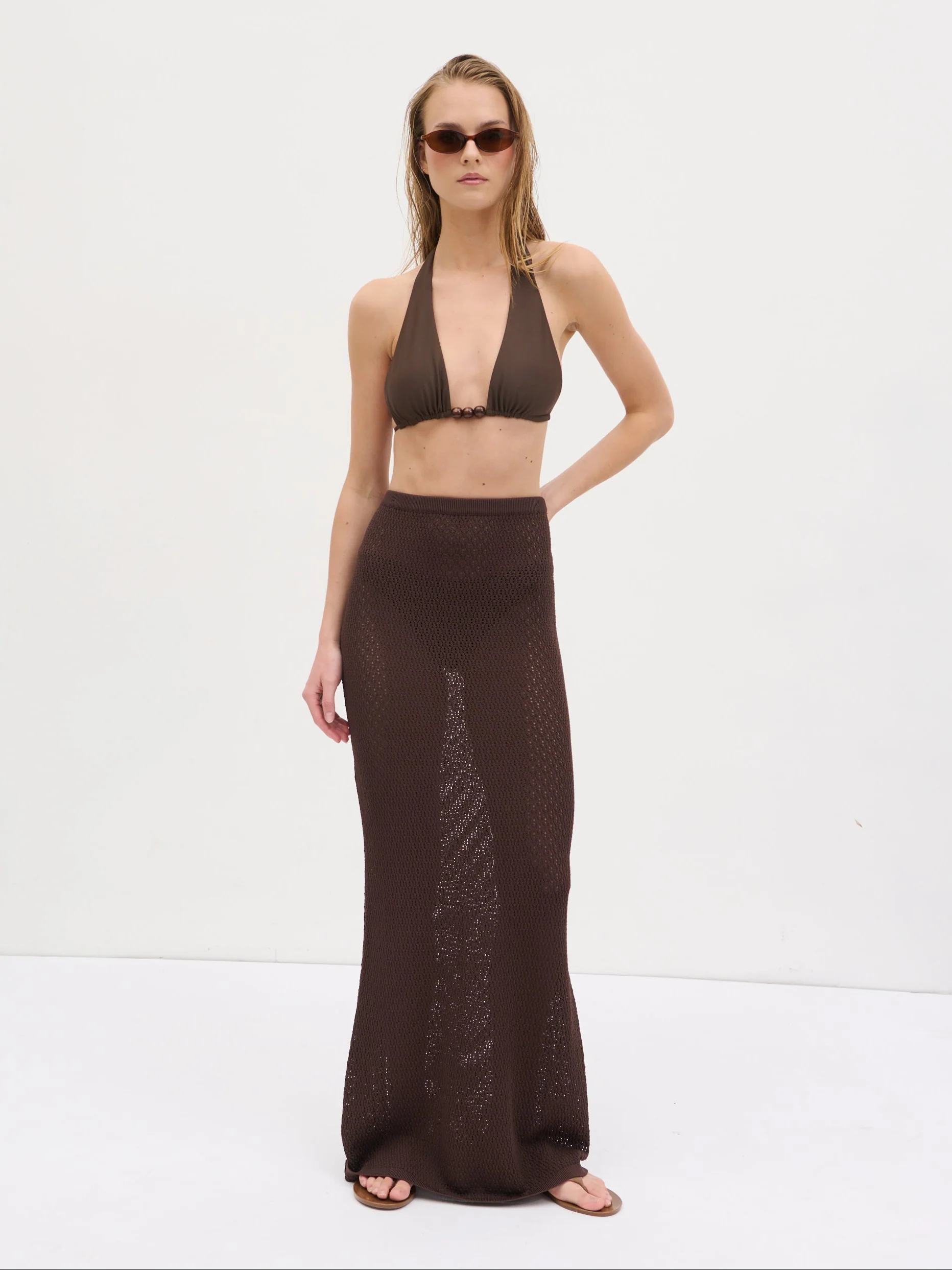 Dani Knit Lace Maxi Skirt - Chocolate - Image 9
