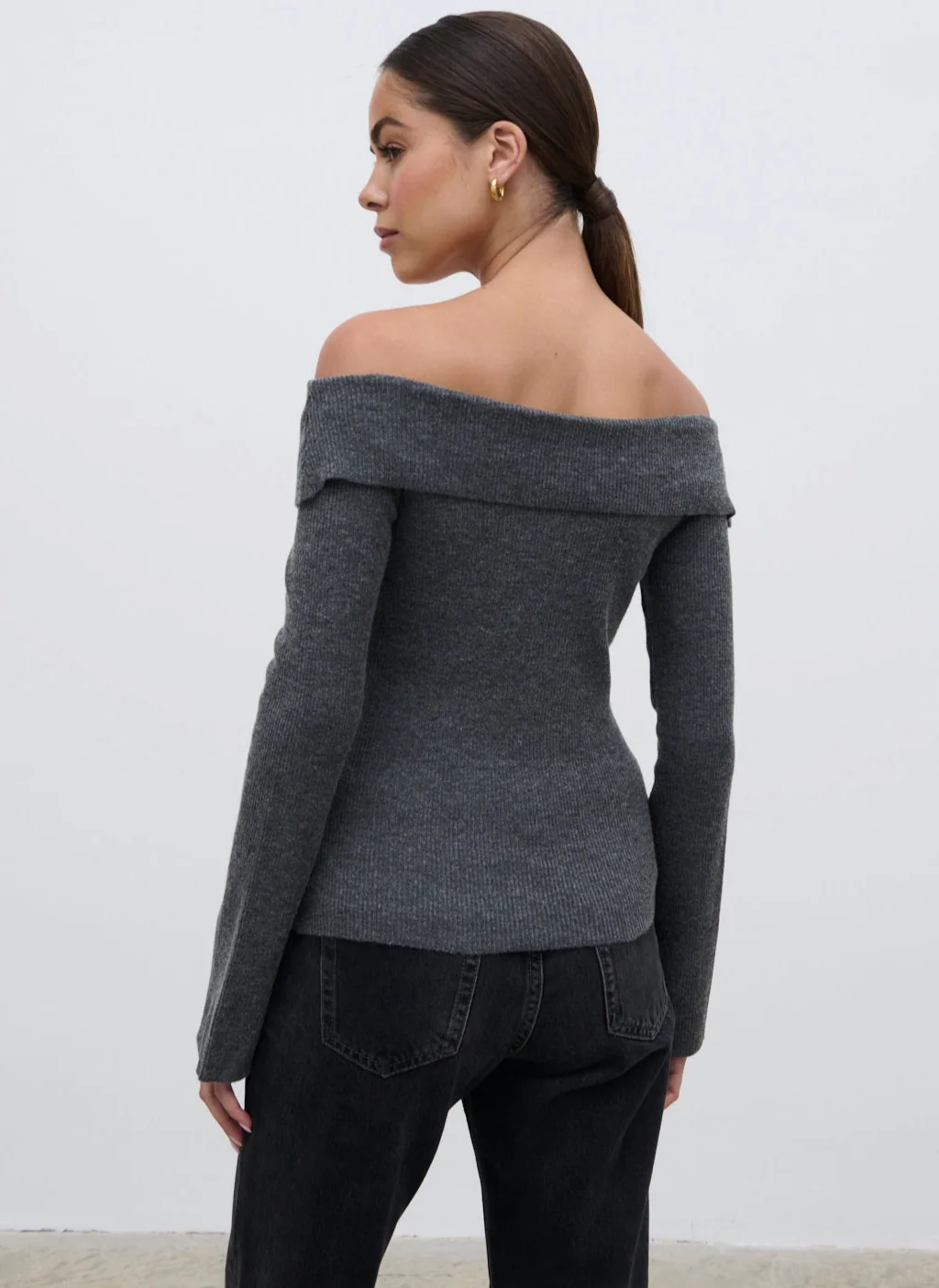 Daphne Cross Over Knit Top - Dark Grey - Image 3