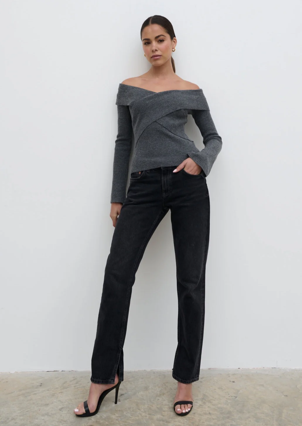 Daphne Cross Over Knit Top - Dark Grey - Image 4