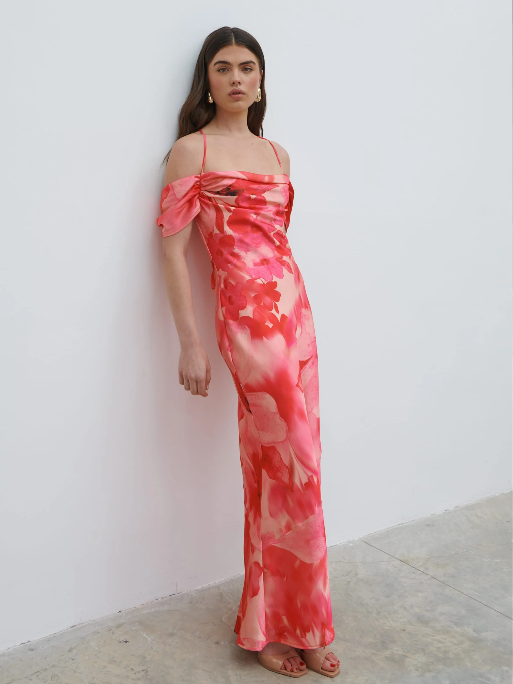 Daria Cowl Slip Maxi Dress - Pink Large Scale Floral - Image 3