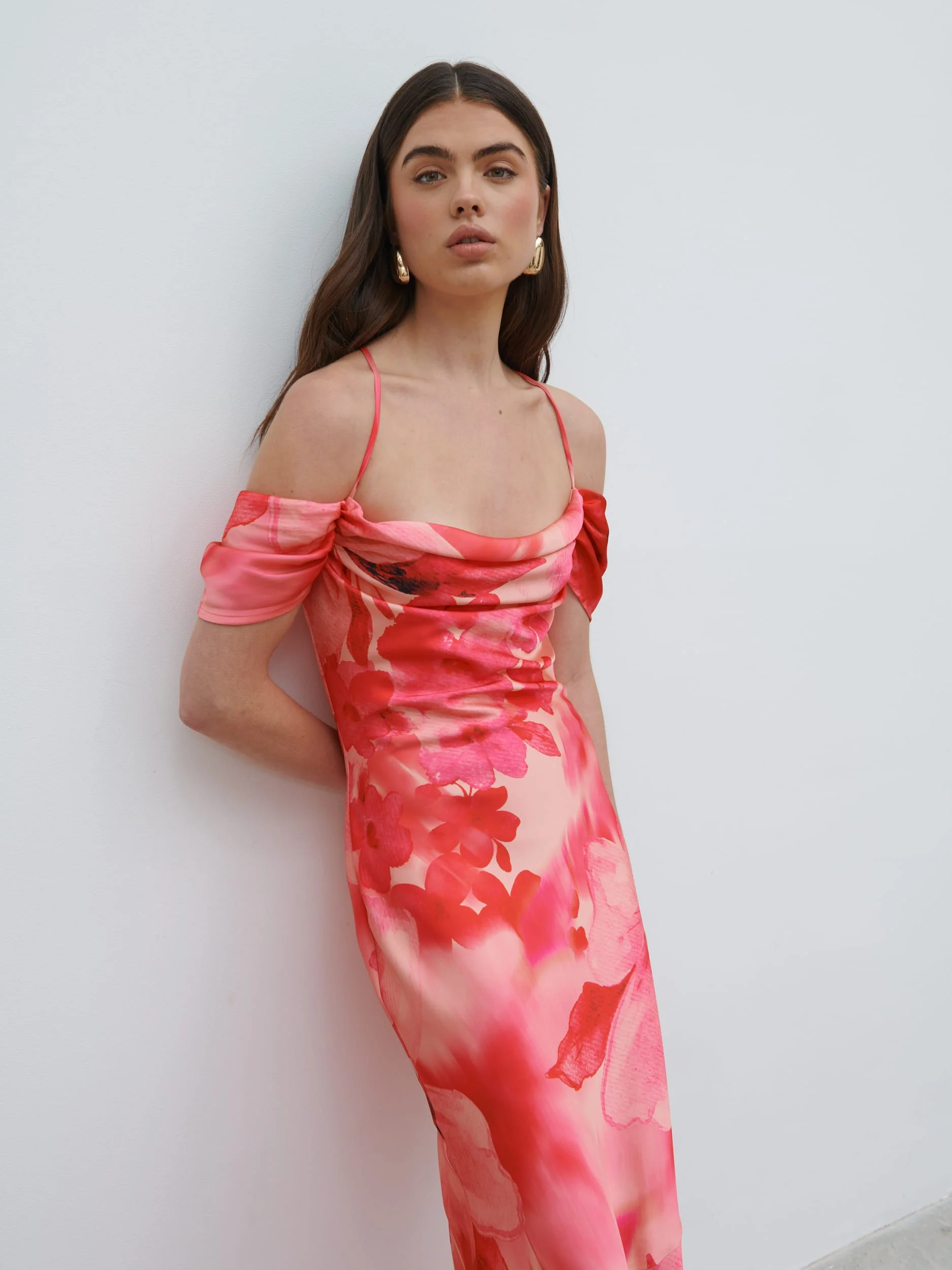 Daria Cowl Slip Maxi Dress - Pink Large Scale Floral - Image 4