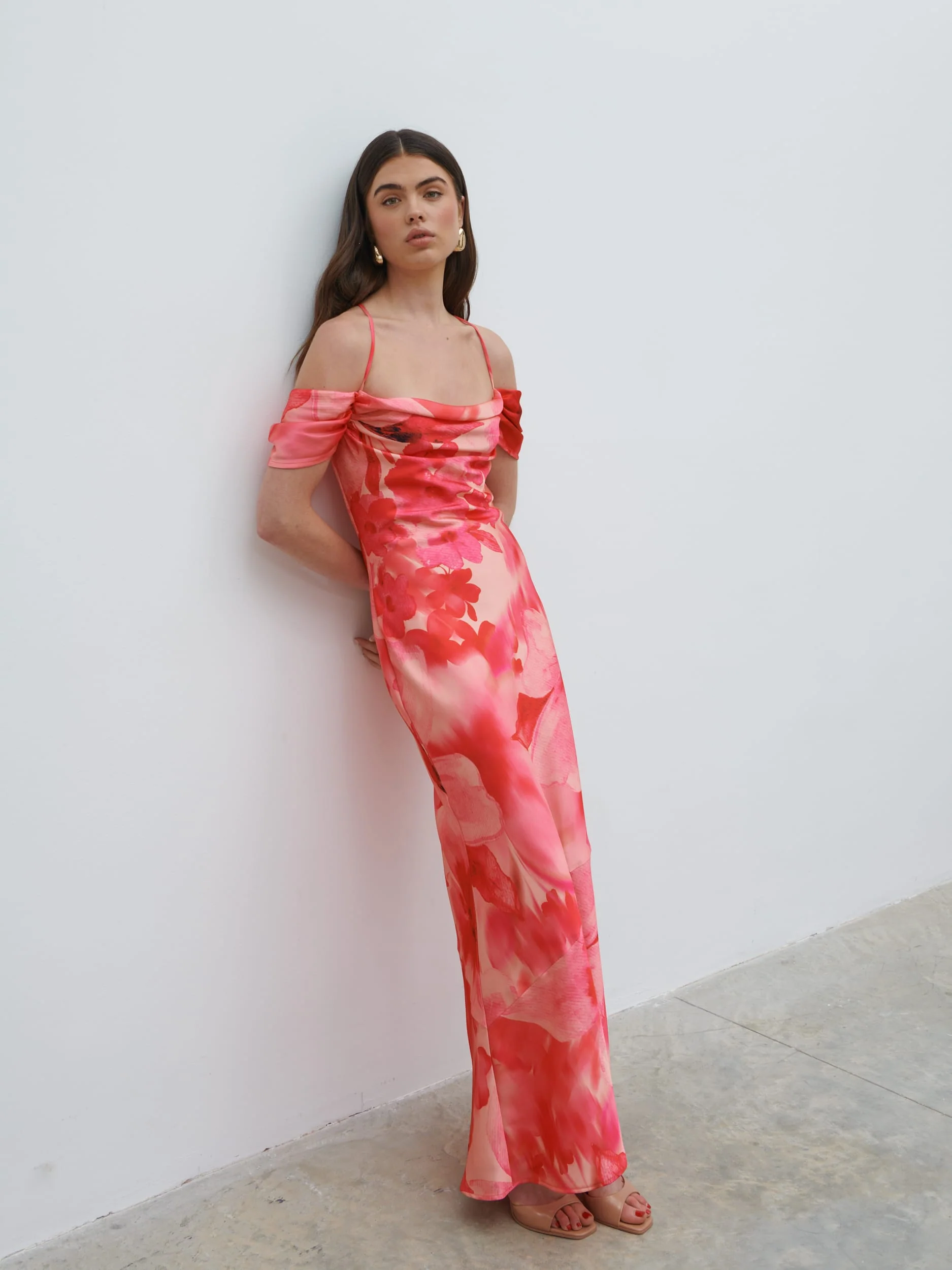 Daria Cowl Slip Maxi Dress - Pink Large Scale Floral - Image 6