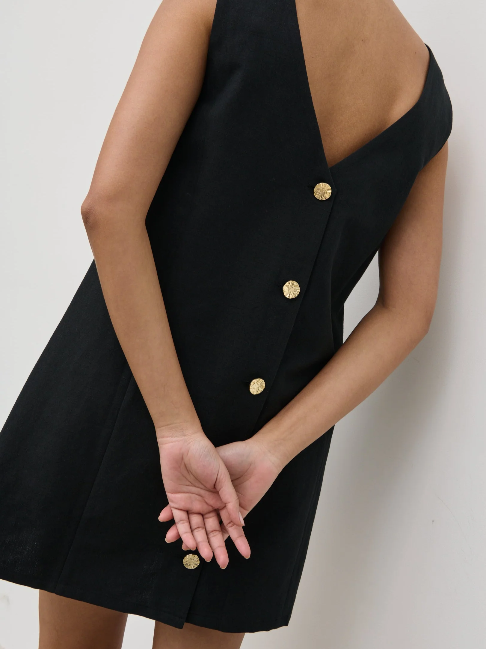 Darla Button Mini Dress - Black - Image 5