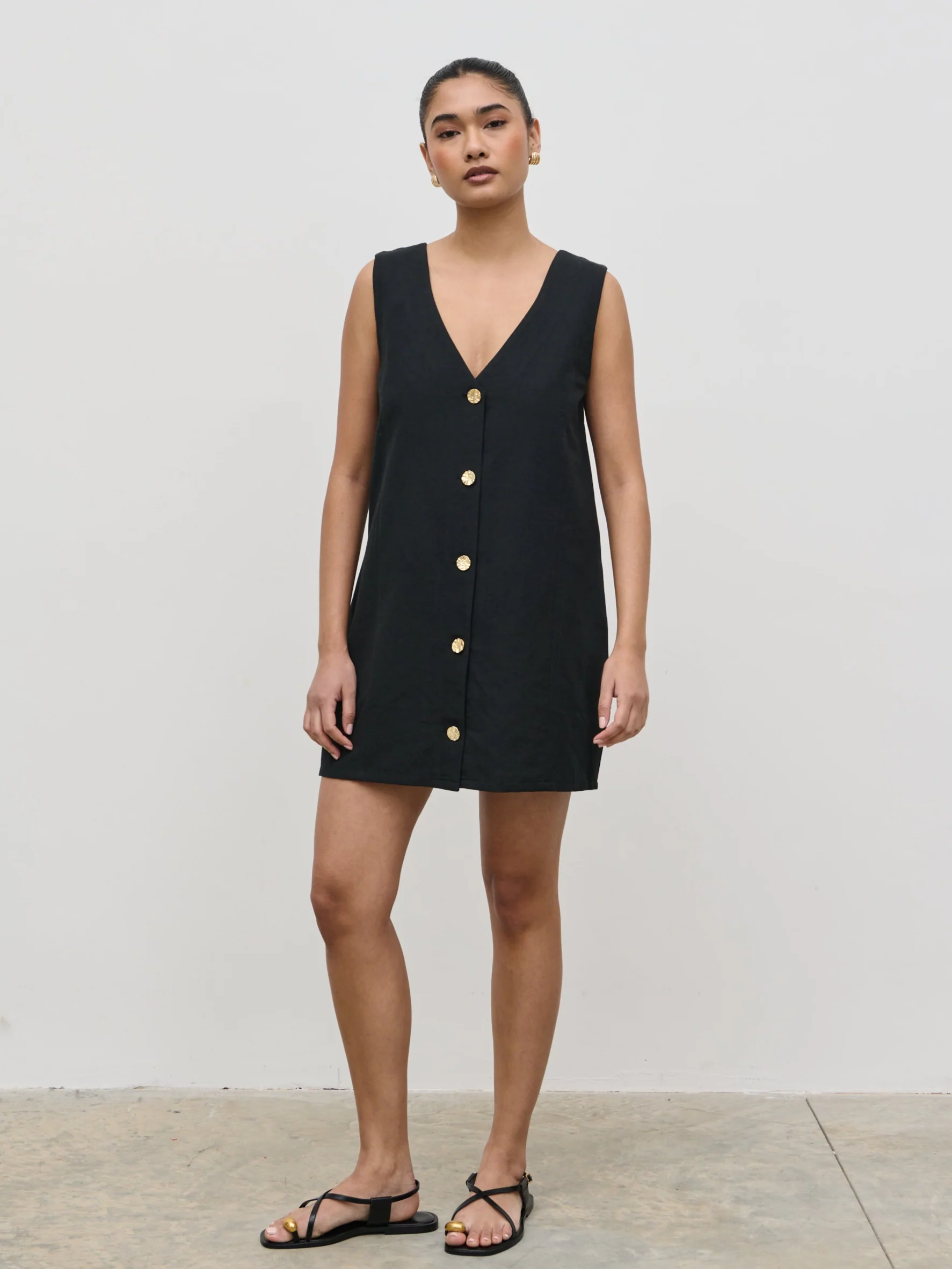 Darla Button Mini Dress - Black - Image 6