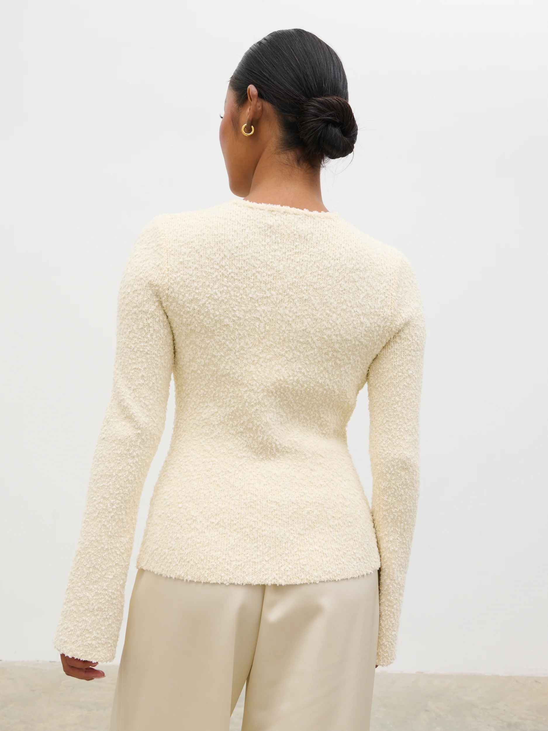 Dayo Boucle Knit Button Down Top - Cream - Image 6