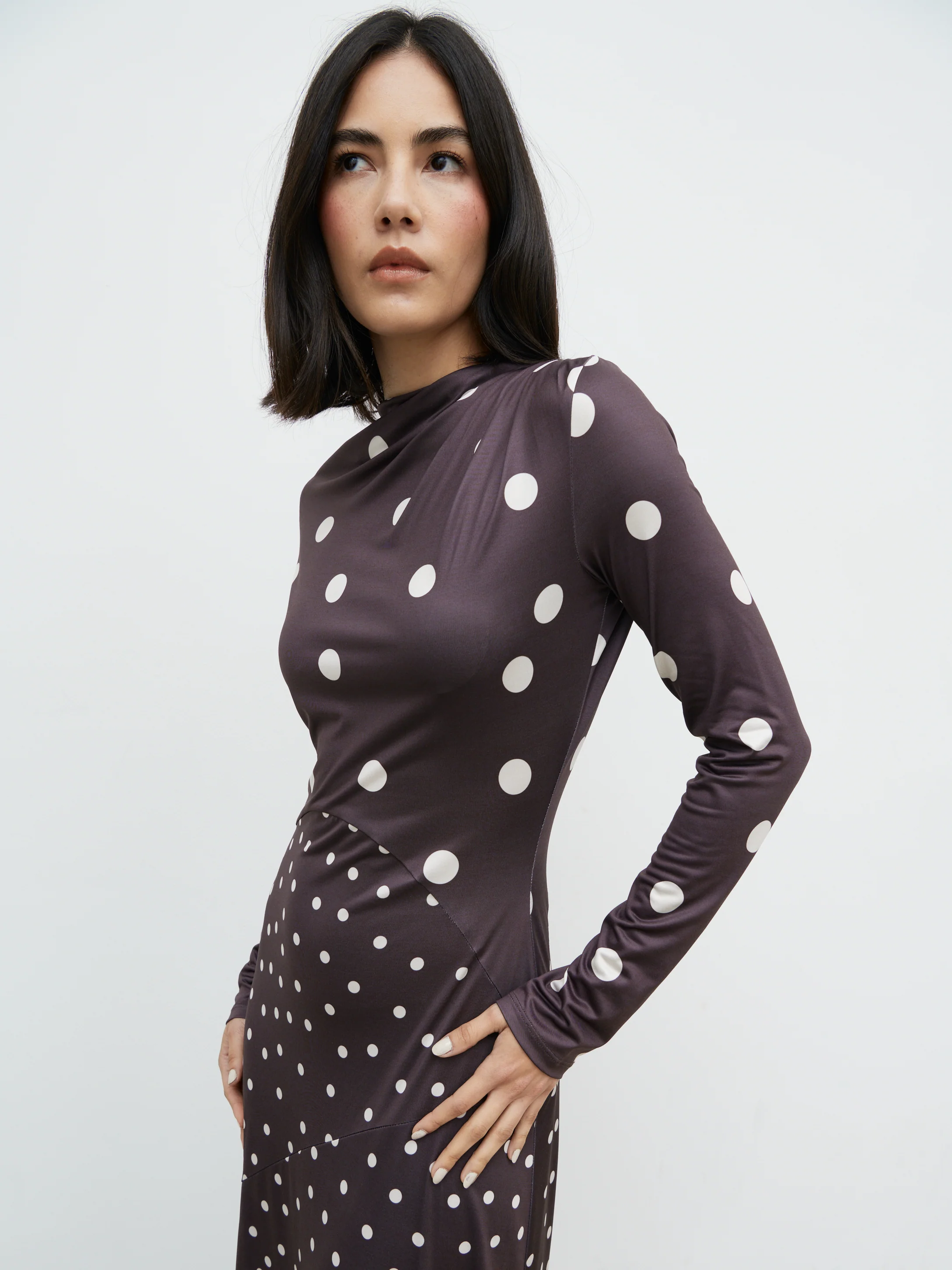 Delilah Asymmetric Maxi Jersey Dress - Polka Dot - Image 3
