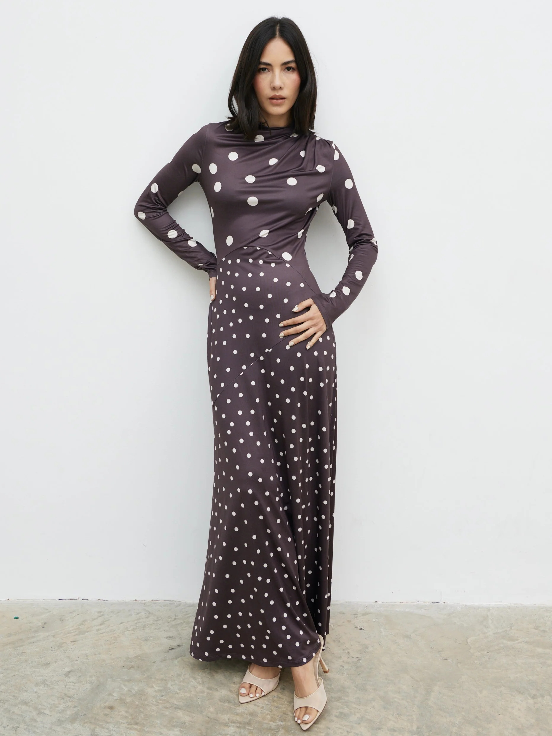 Delilah Asymmetric Maxi Jersey Dress - Polka Dot - Image 4