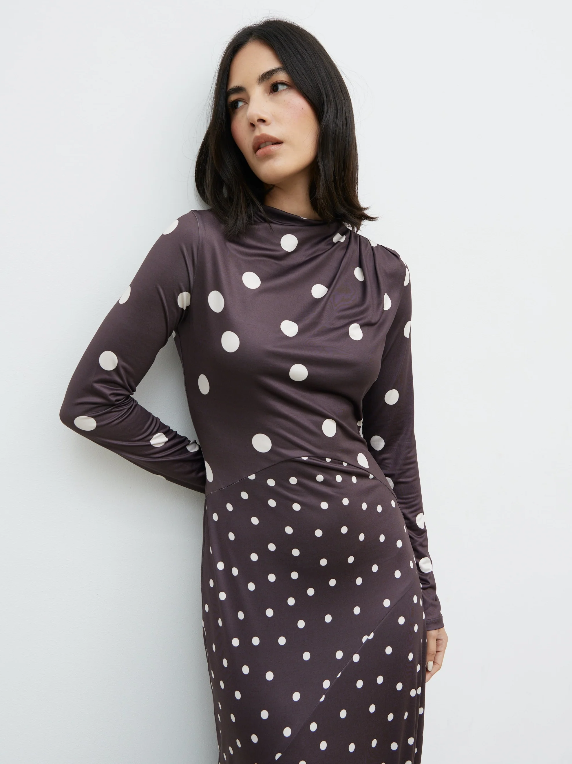Delilah Asymmetric Maxi Jersey Dress - Polka Dot - Image 5