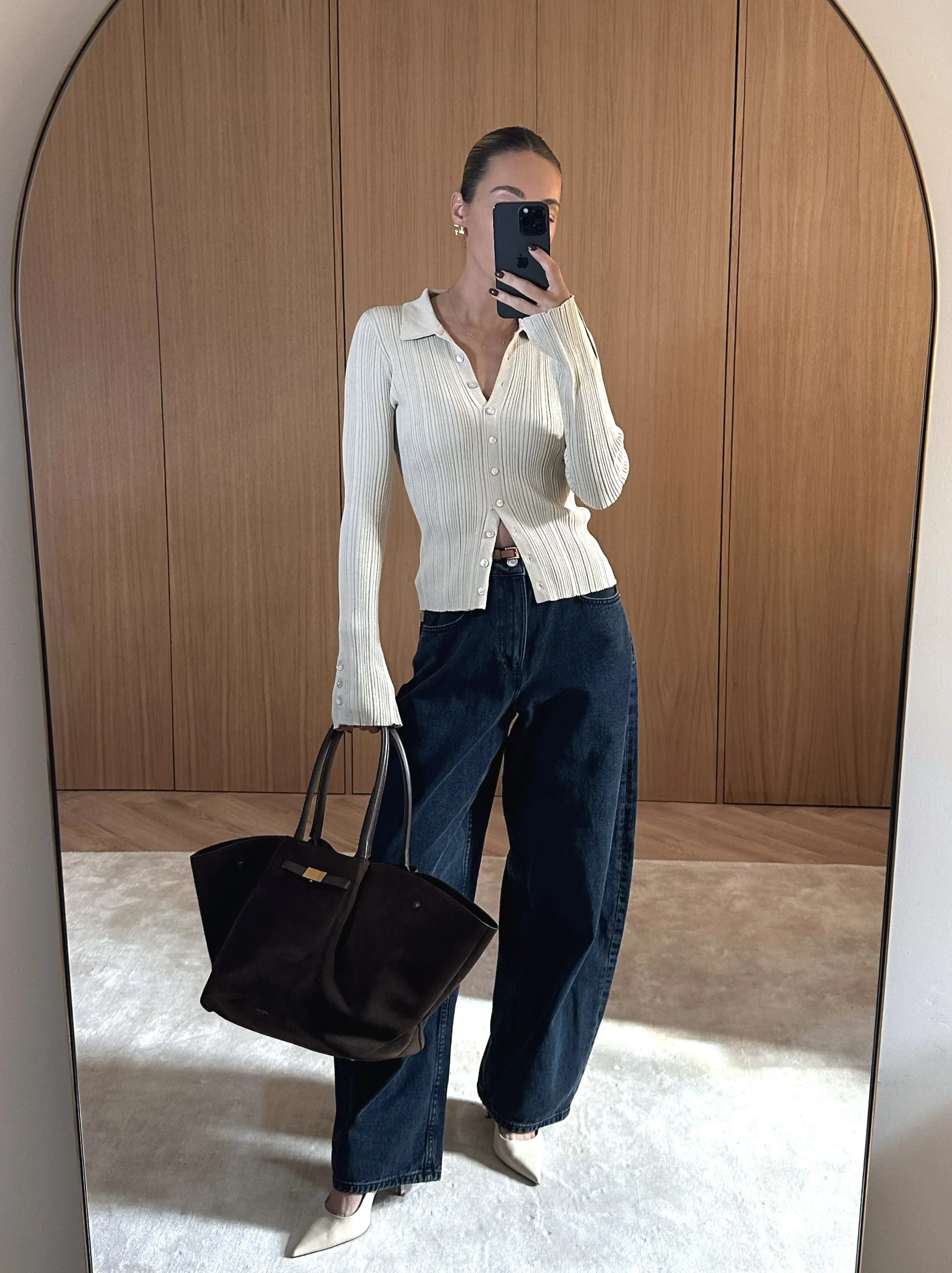 Denver Buttoned Long Sleeve Knit Top - Taupe - Image 2
