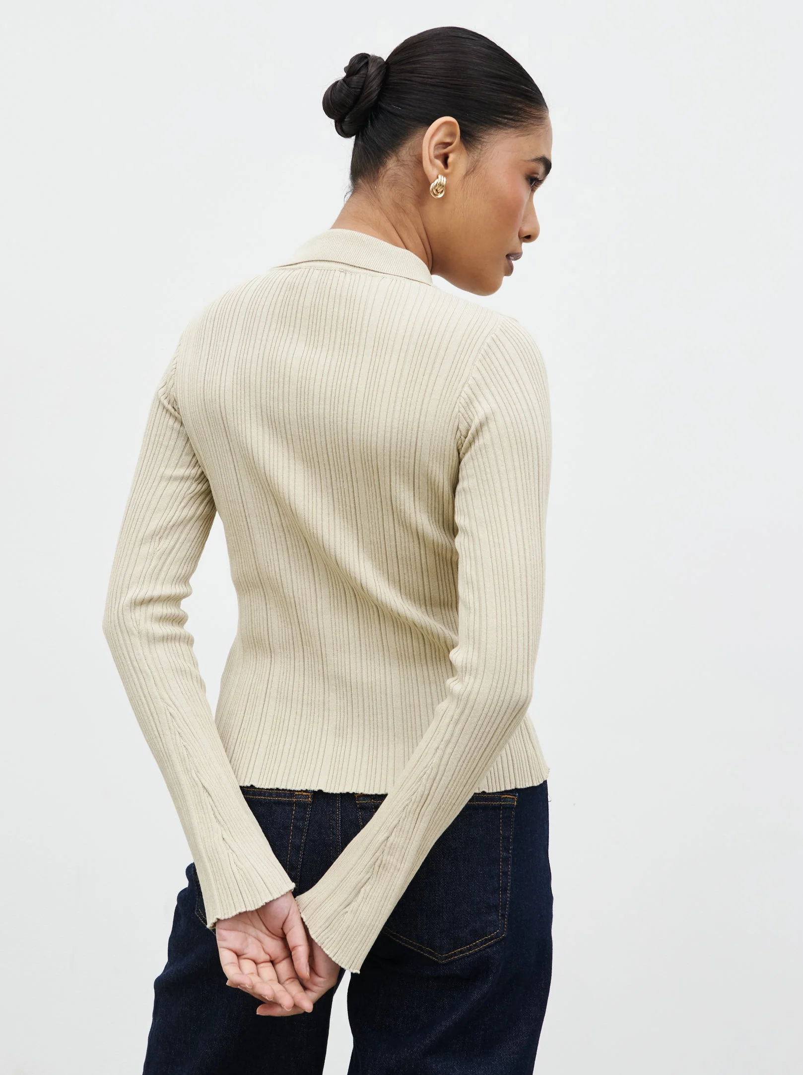 Denver Buttoned Long Sleeve Knit Top - Taupe - Image 4