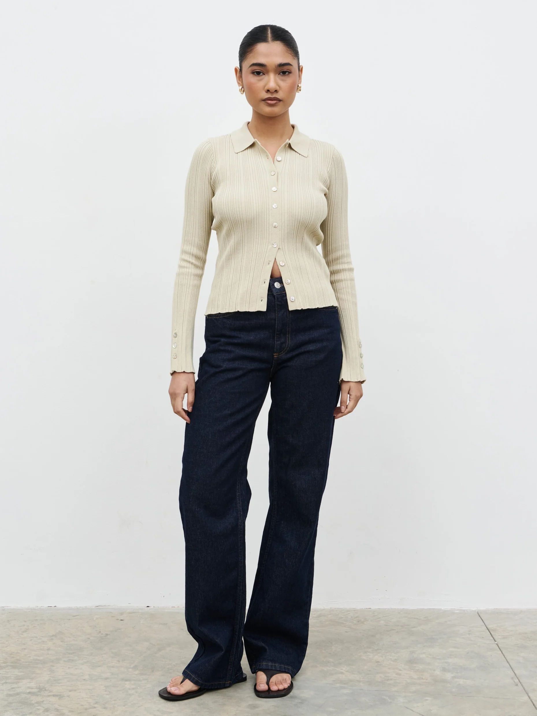 Denver Buttoned Long Sleeve Knit Top - Taupe - Image 7