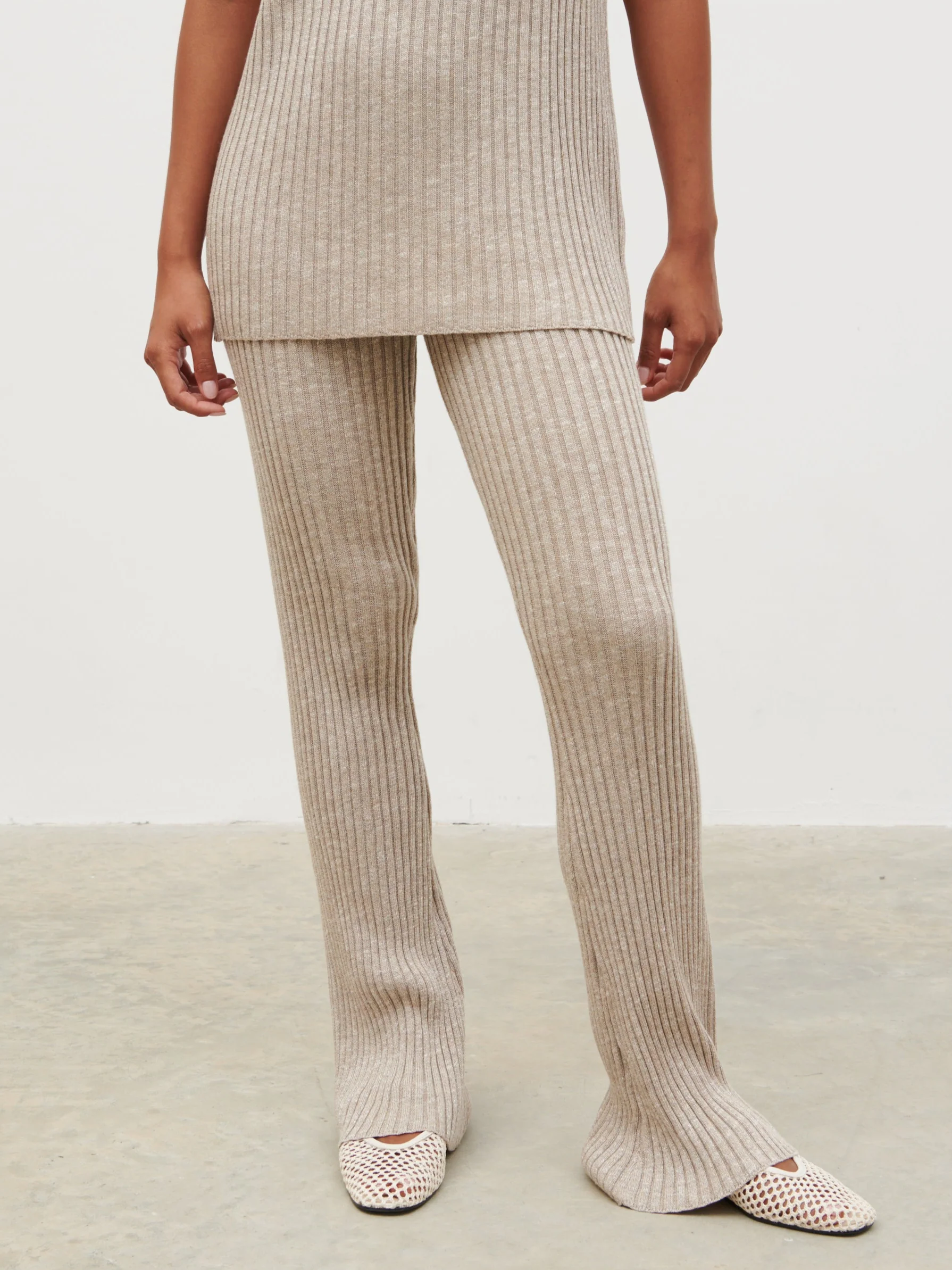 Dionne Knit Trousers - Taupe Marl - Image 6