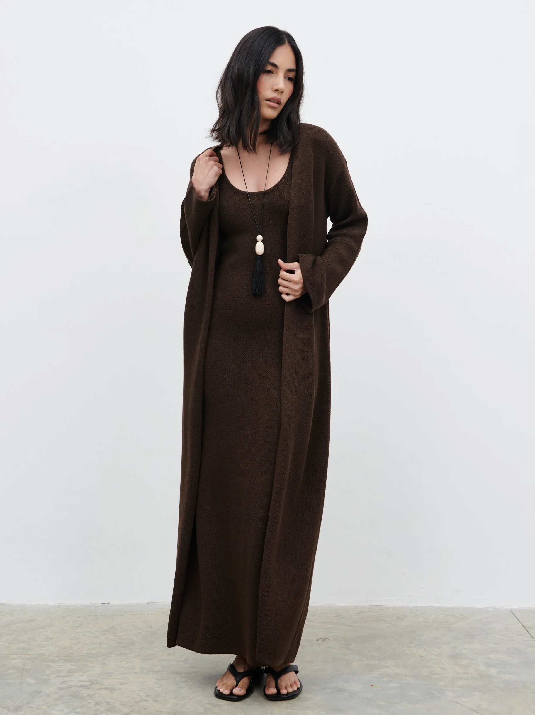 Dora Maxi Knit Cardigan - Chocolate Brown - Image 2