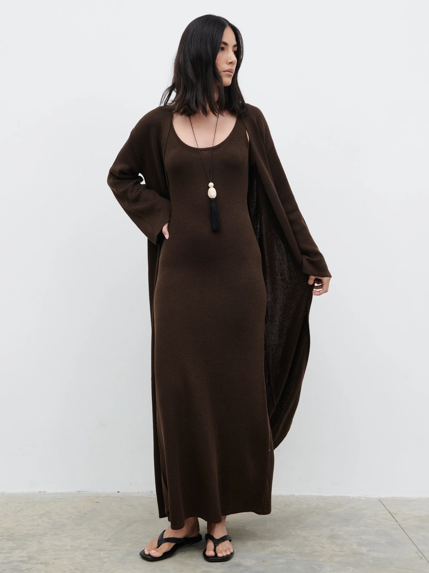 Dora Maxi Knit Cardigan - Chocolate Brown - Image 3