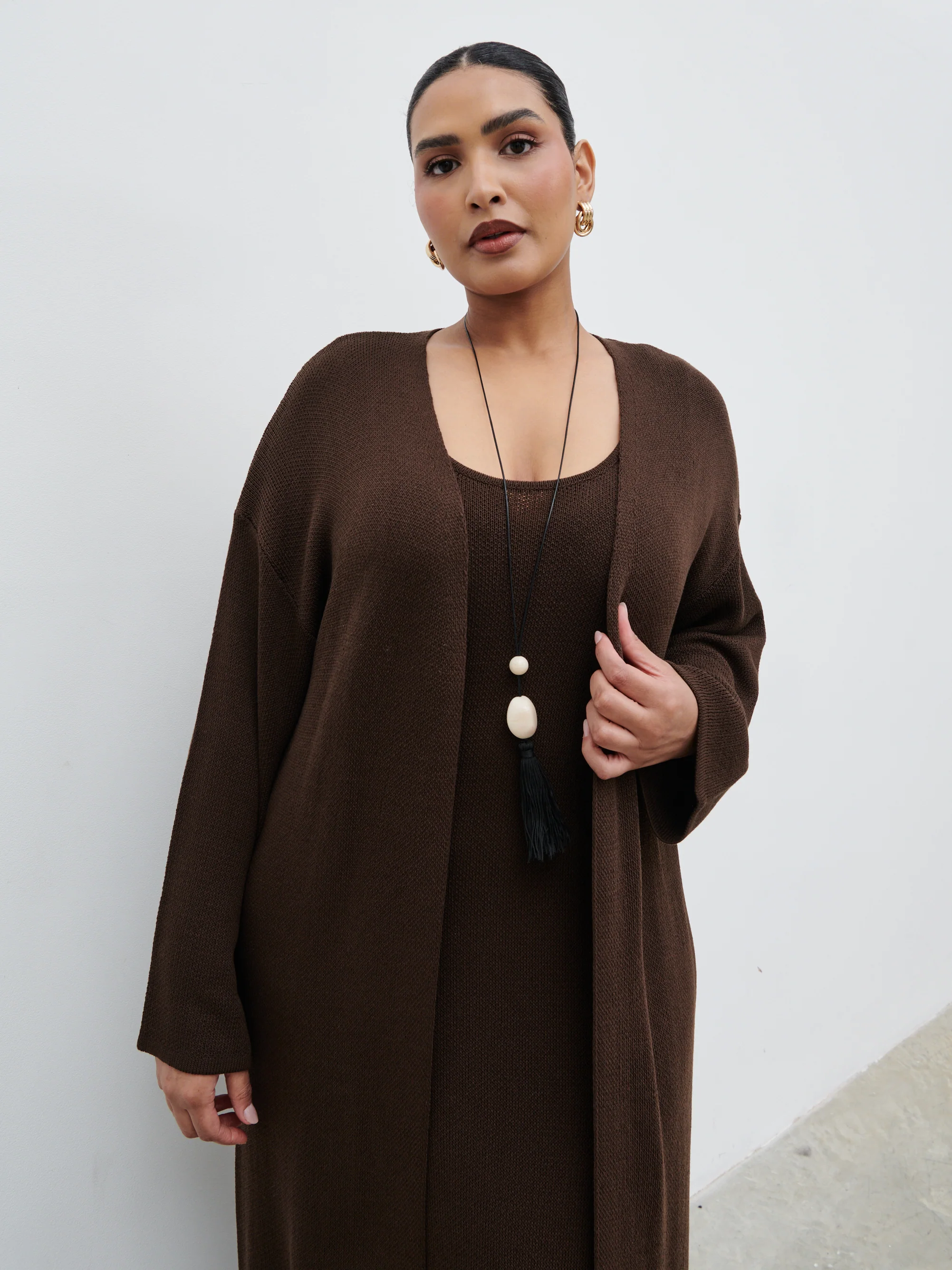 Dora Maxi Knit Cardigan Curve - Chocolate Brown - Image 2