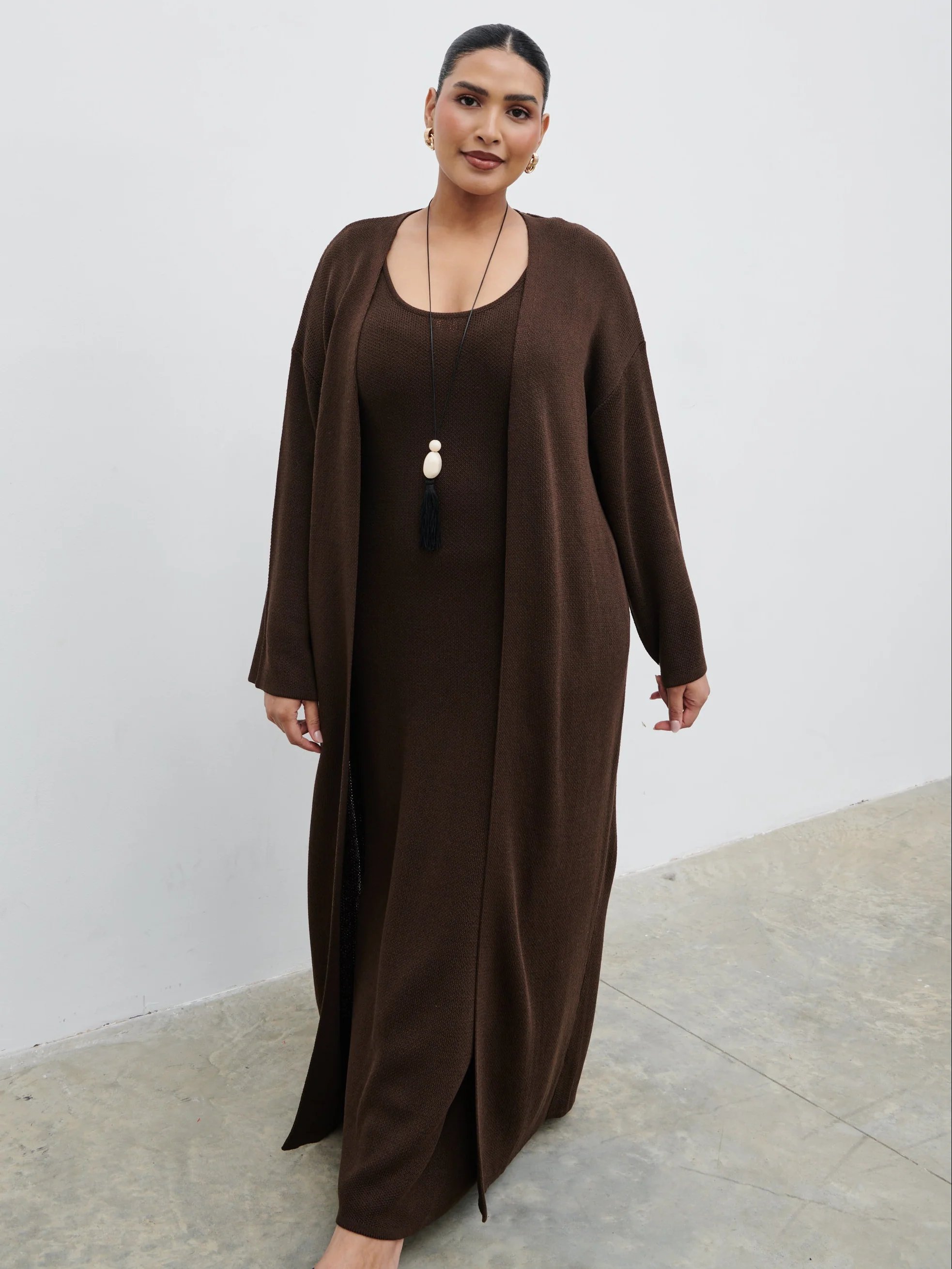 Dora Maxi Knit Cardigan Curve - Chocolate Brown - Image 3