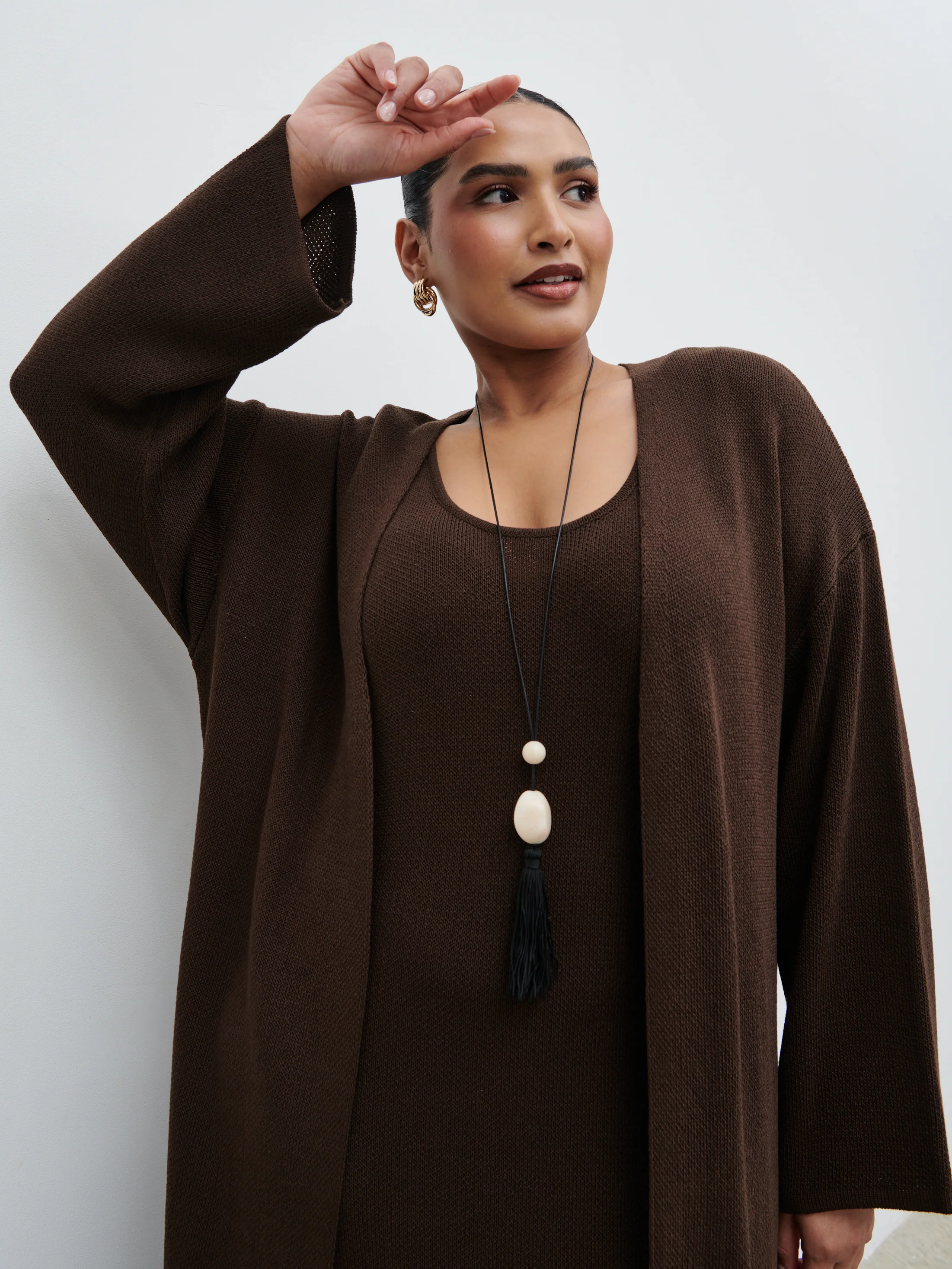 Dora Maxi Knit Cardigan Curve - Chocolate Brown - Image 5
