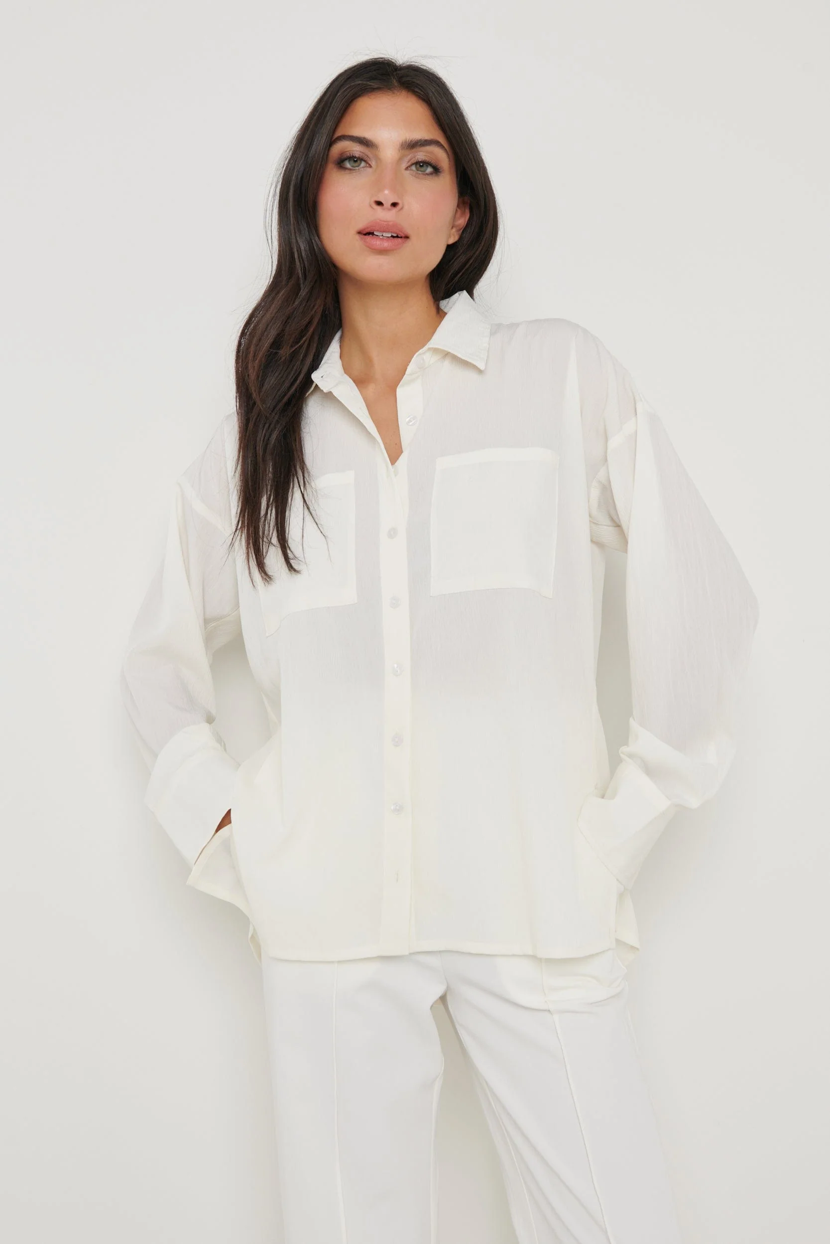 Drew Crinkle Shirt - White - Image 3