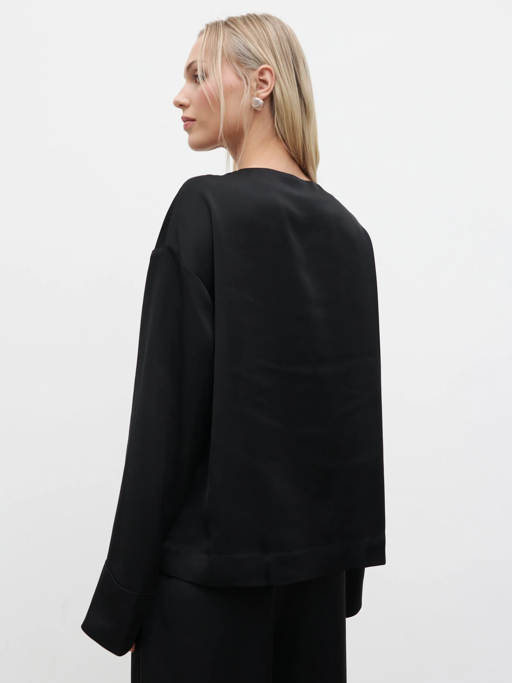 Dua Satin Button Blouse - Black - Image 4