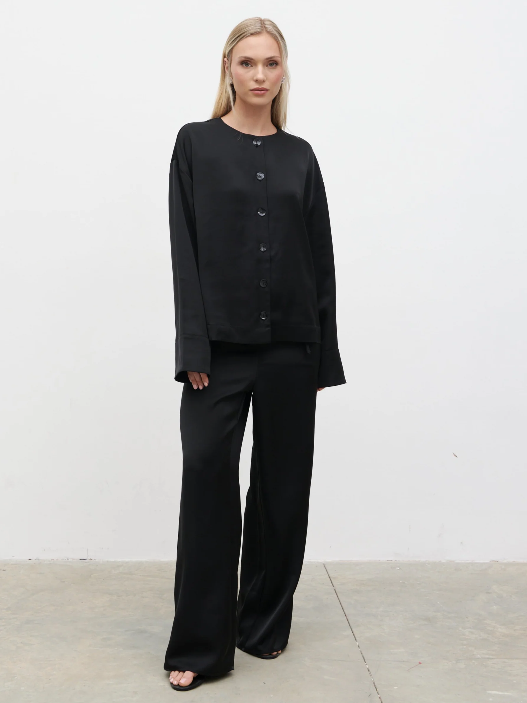 Dua Satin Button Blouse - Black - Image 5