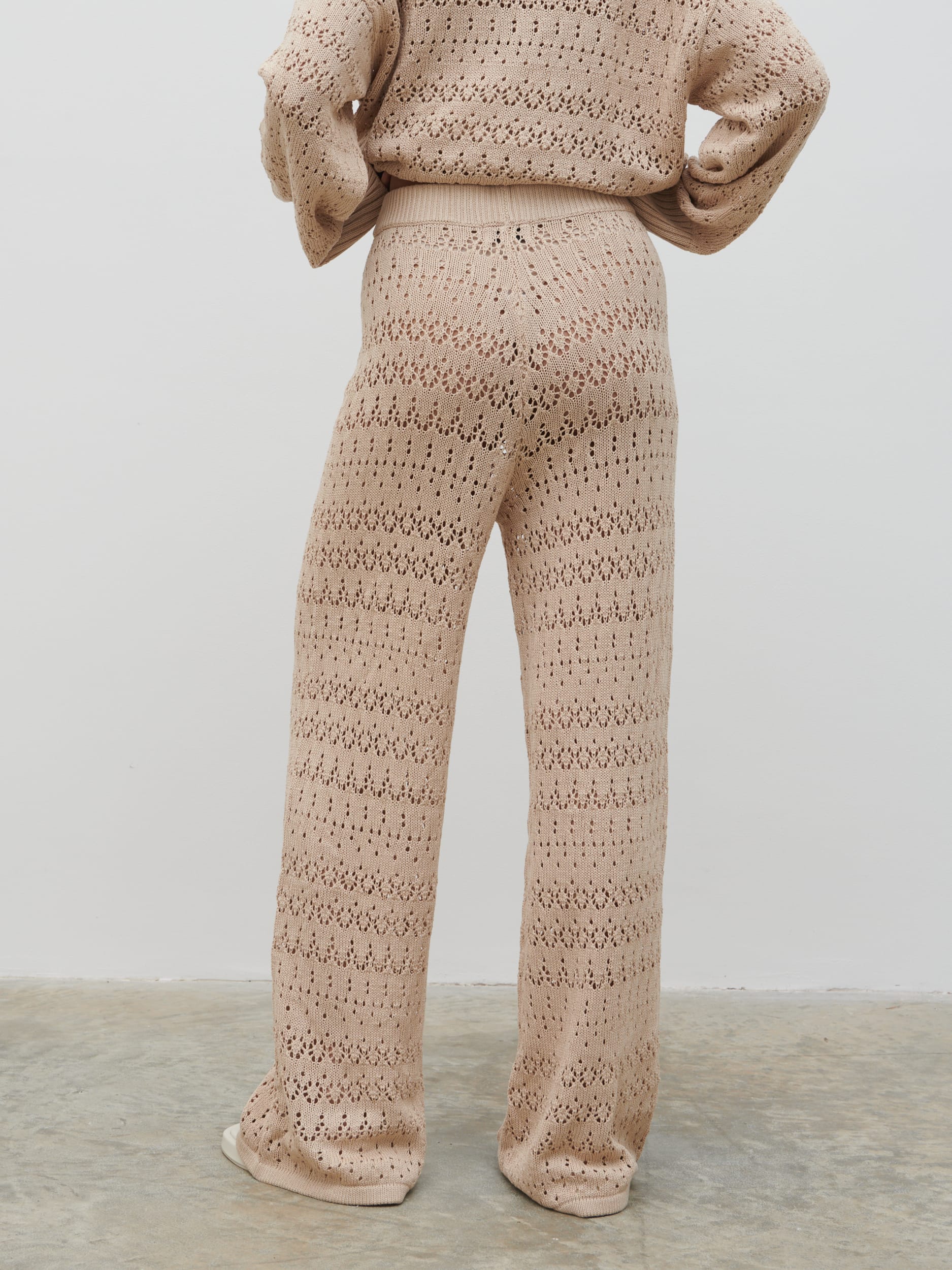 Eda Crotchet Knit Trousers - Oatmeal - Image 3