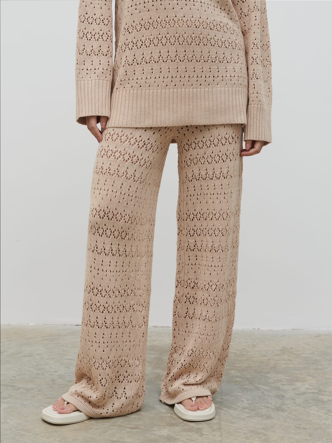 Eda Crotchet Knit Trousers - Oatmeal - Image 4