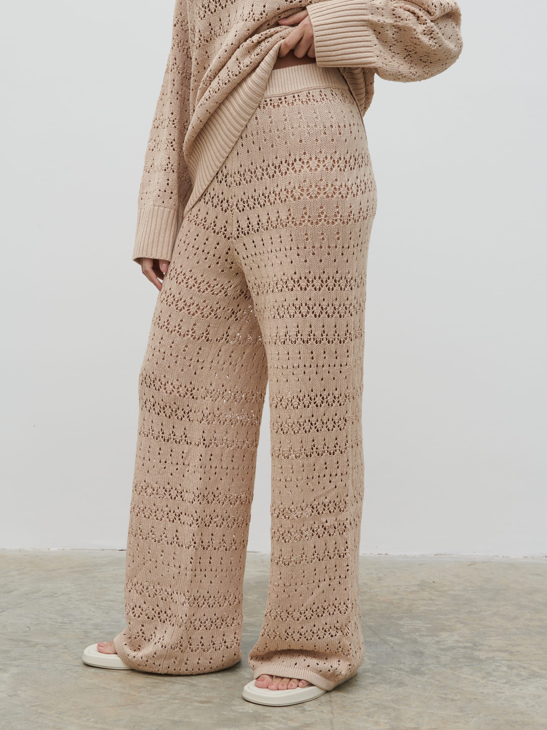 Eda Crotchet Knit Trousers - Oatmeal - Image 5