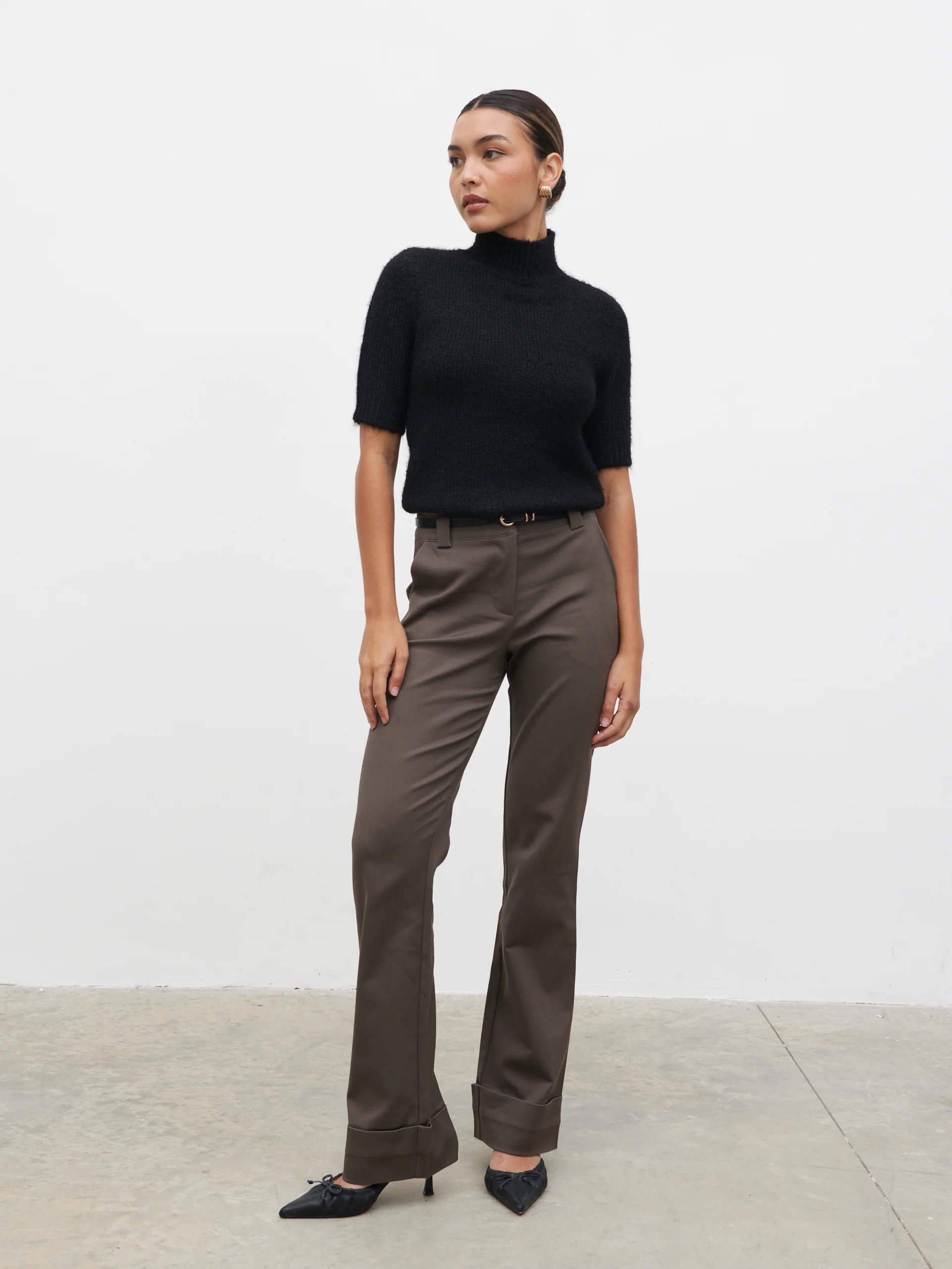Eddie Turn Up Trousers - Khaki Brown - Image 6