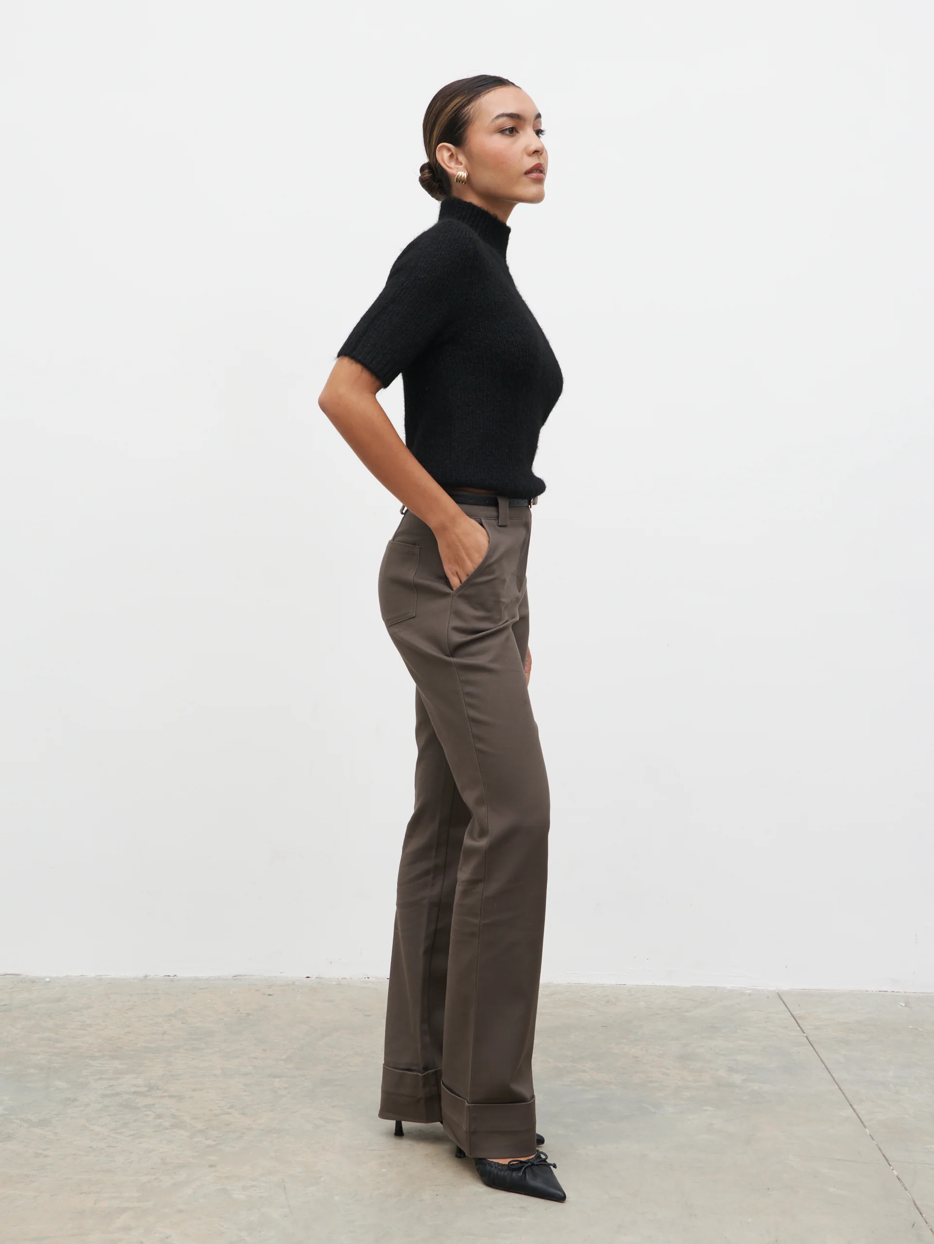 Eddie Turn Up Trousers - Khaki Brown - Image 7
