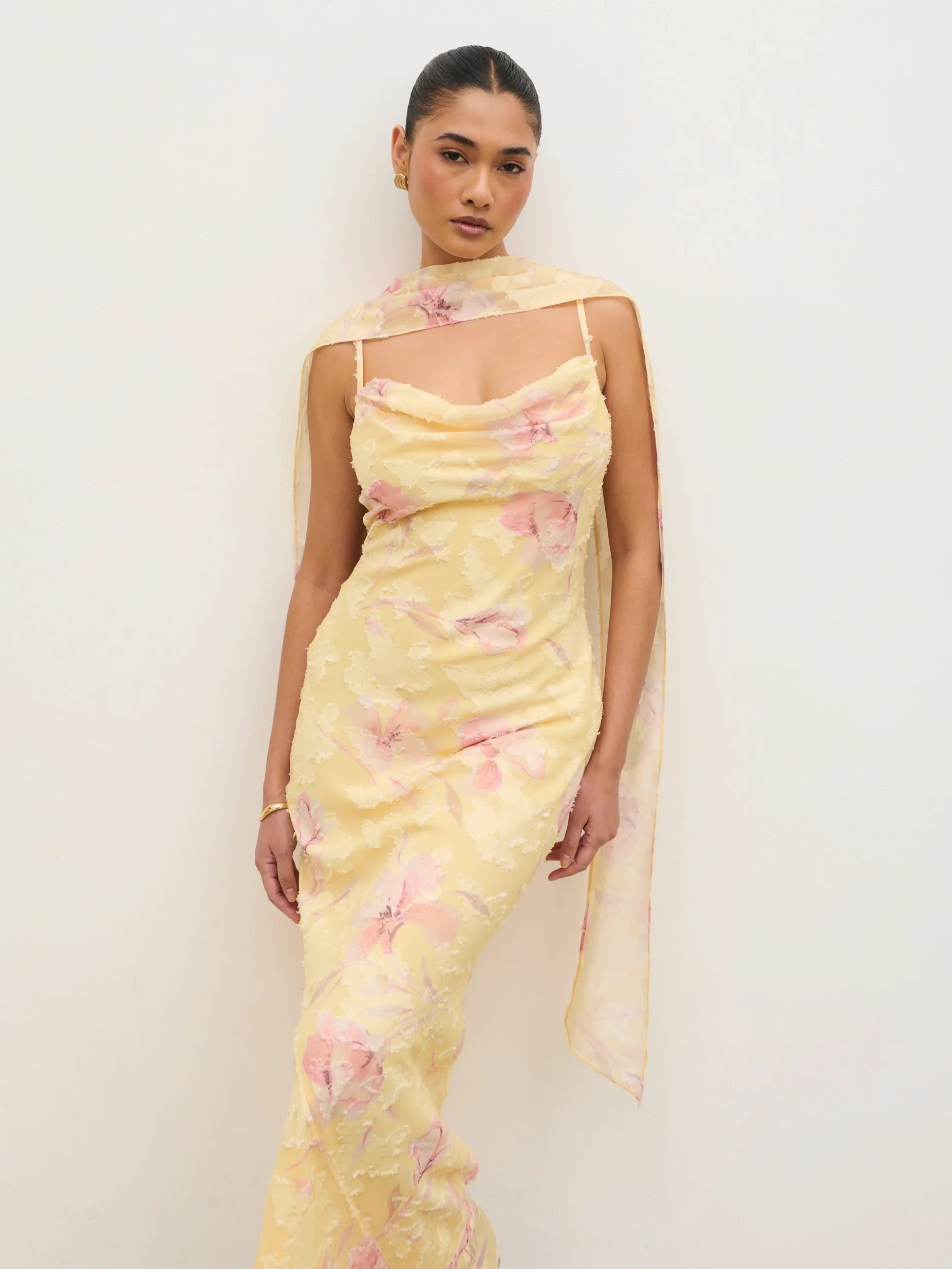 Eden Scarf Jacquard Printed Maxi Dress - Lemon Blush Floral - Image 6