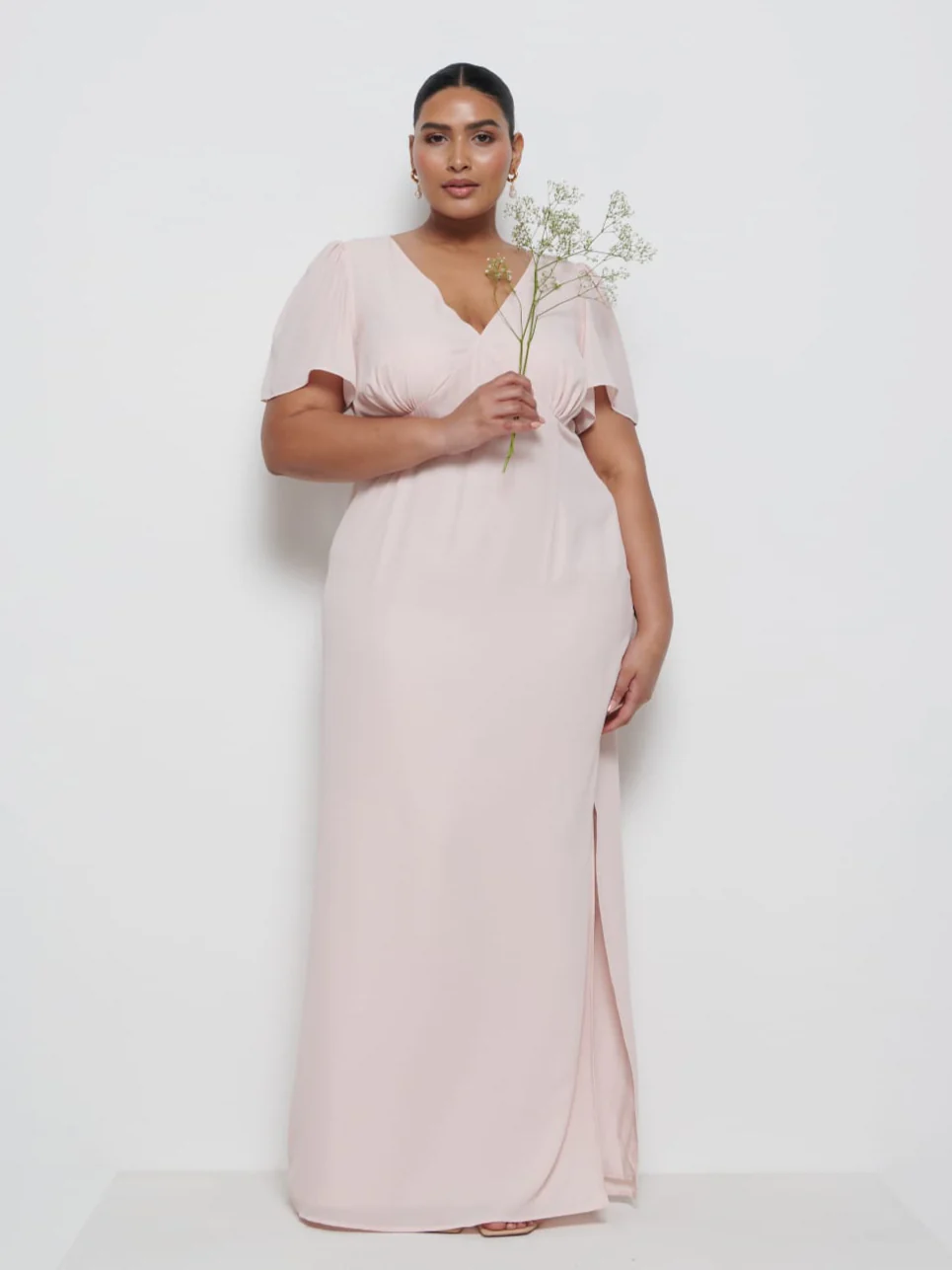 Edie Chiffon Maxi Bridesmaid Dress Curve - Blush - Image 4