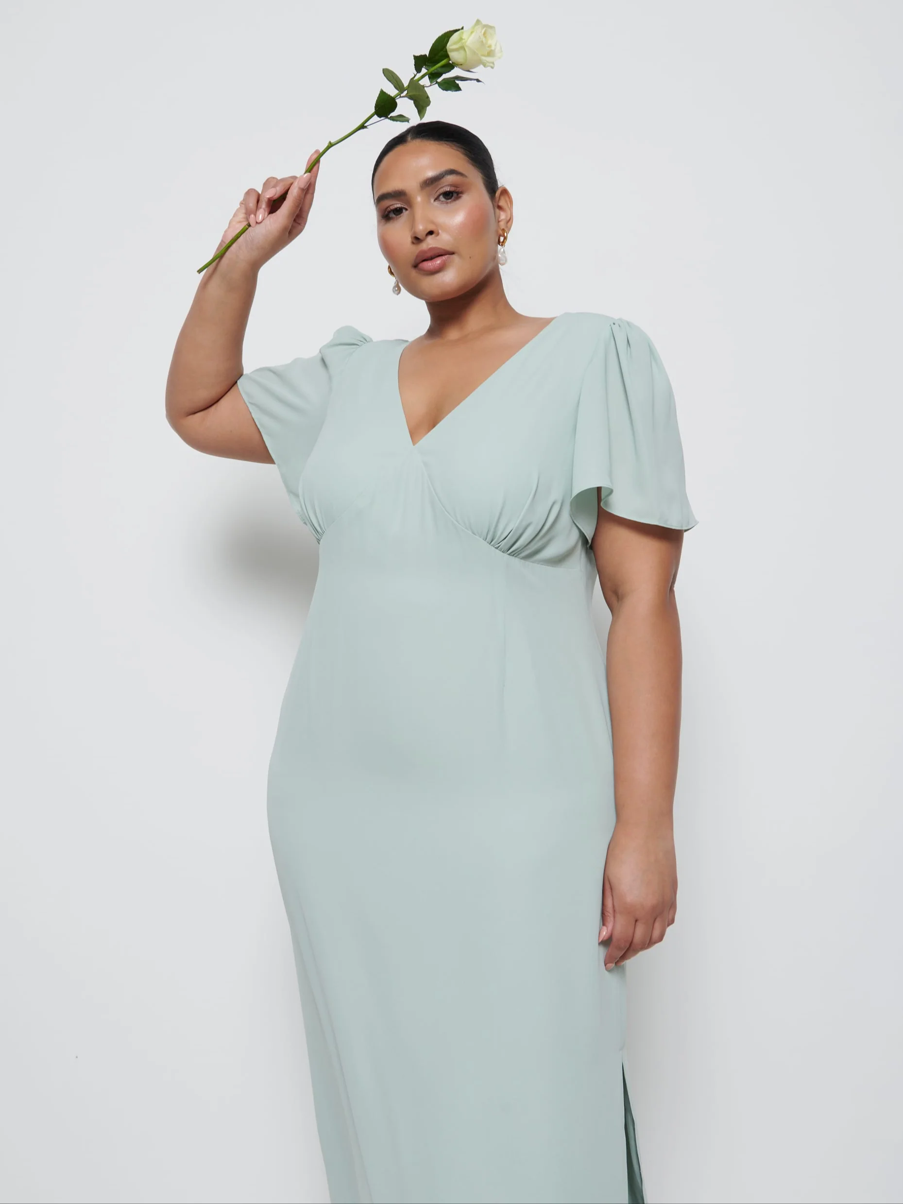 Edie Chiffon Maxi Bridesmaid Dress Curve - Sage - Image 3