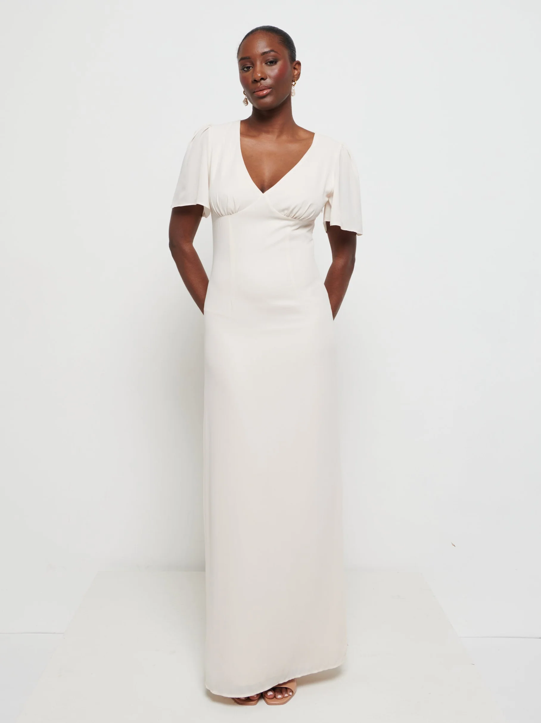 Edie Chiffon Maxi Bridesmaids Dress - Champagne - Image 3