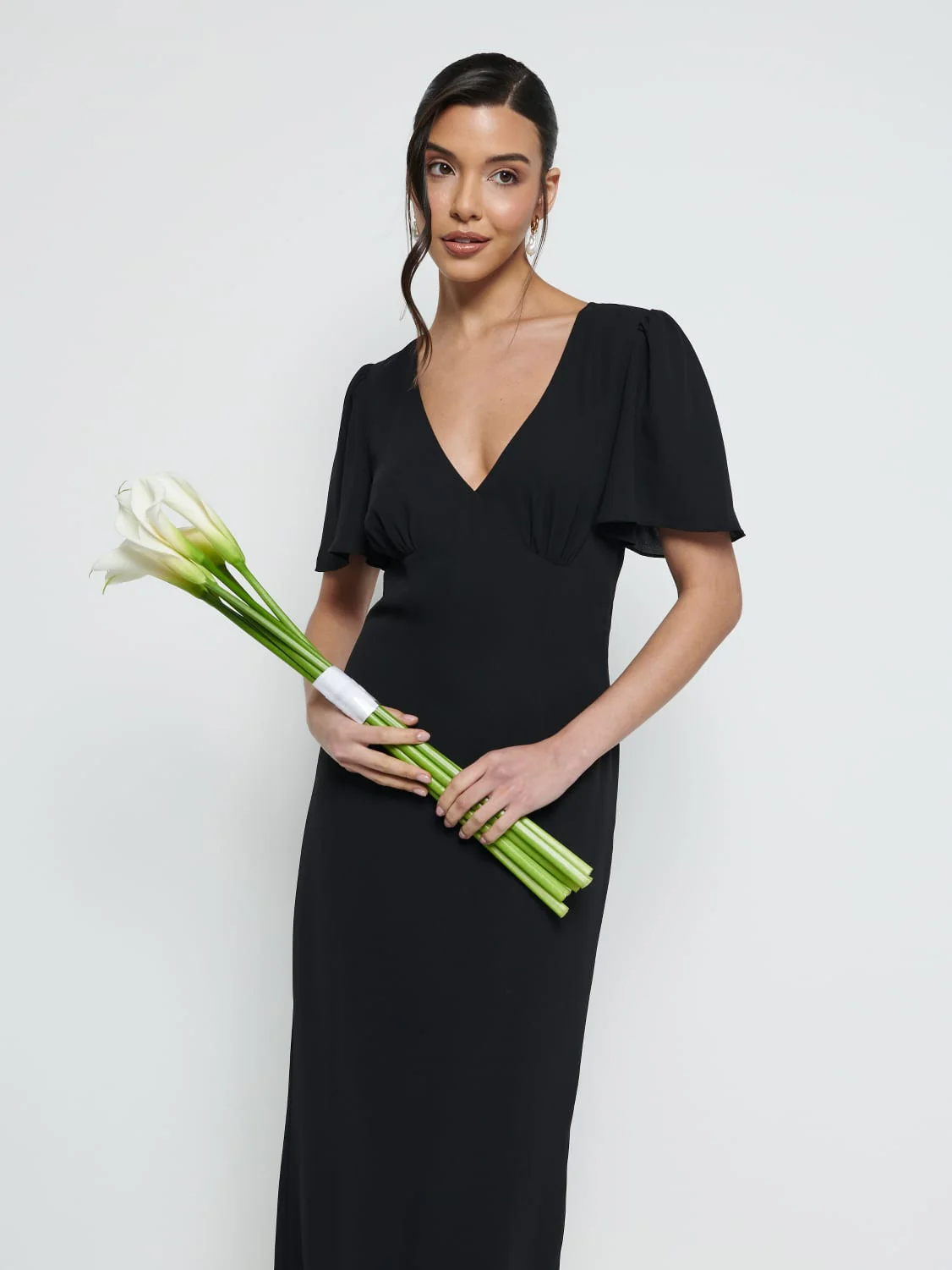 Edie Chiffon Short Sleeve Maxi Bridesmaid Dress - Black - Image 2