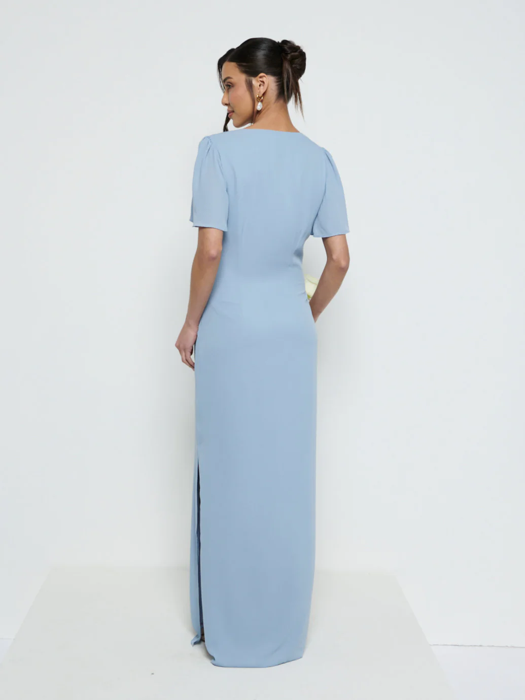 Edie Chiffon Short Sleeve Maxi Bridesmaid Dress - Dusty Blue - Image 3