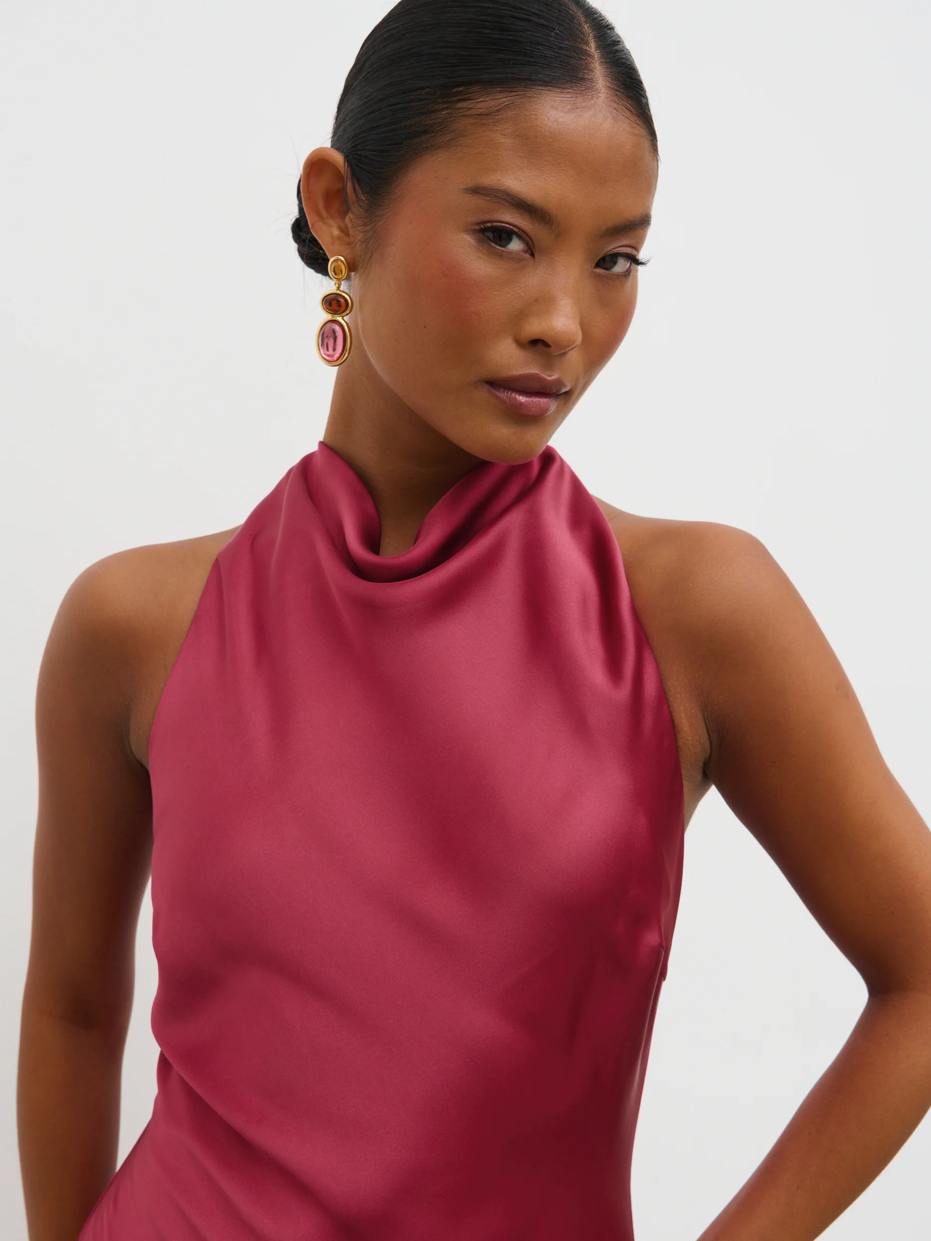 Edita Cowl Midaxi Dress - Raspberry - Image 3