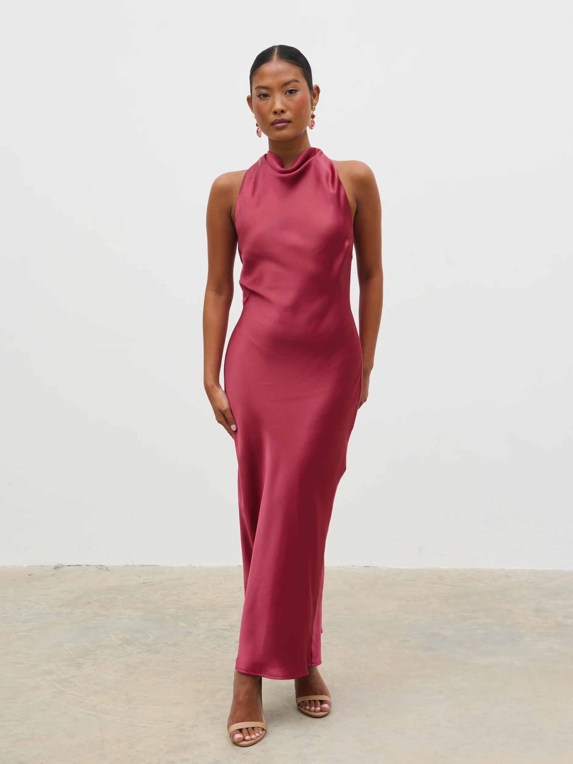 Edita Cowl Midaxi Dress - Raspberry - Image 4