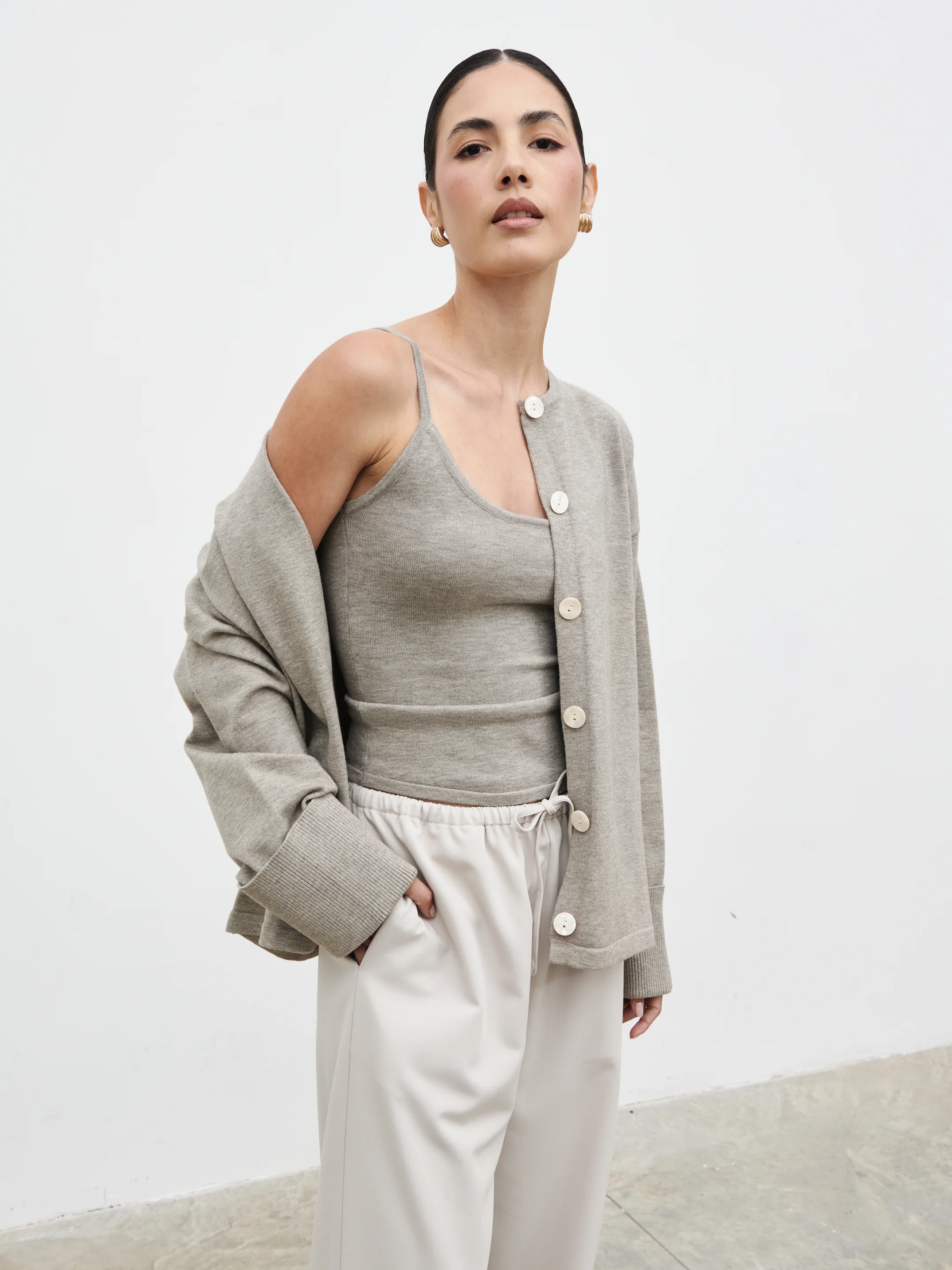 Elani Knit Cardigan and Cami Set - Mushroom - Image 4