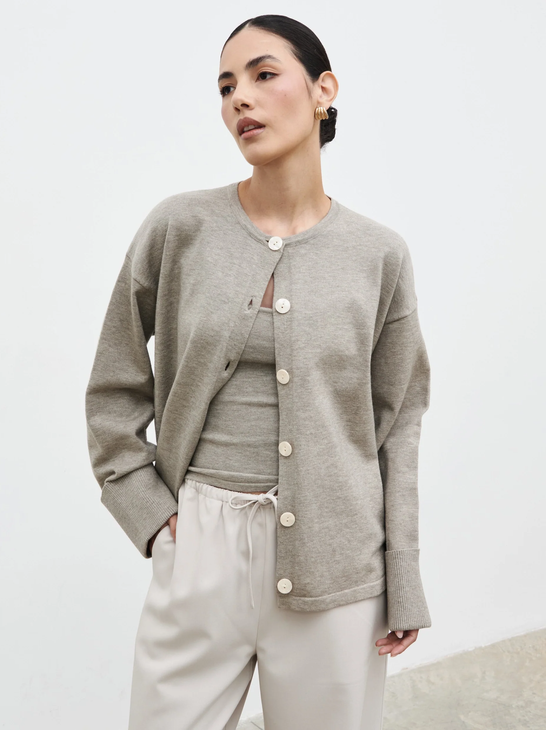 Elani Knit Cardigan and Cami Set - Mushroom - Image 6