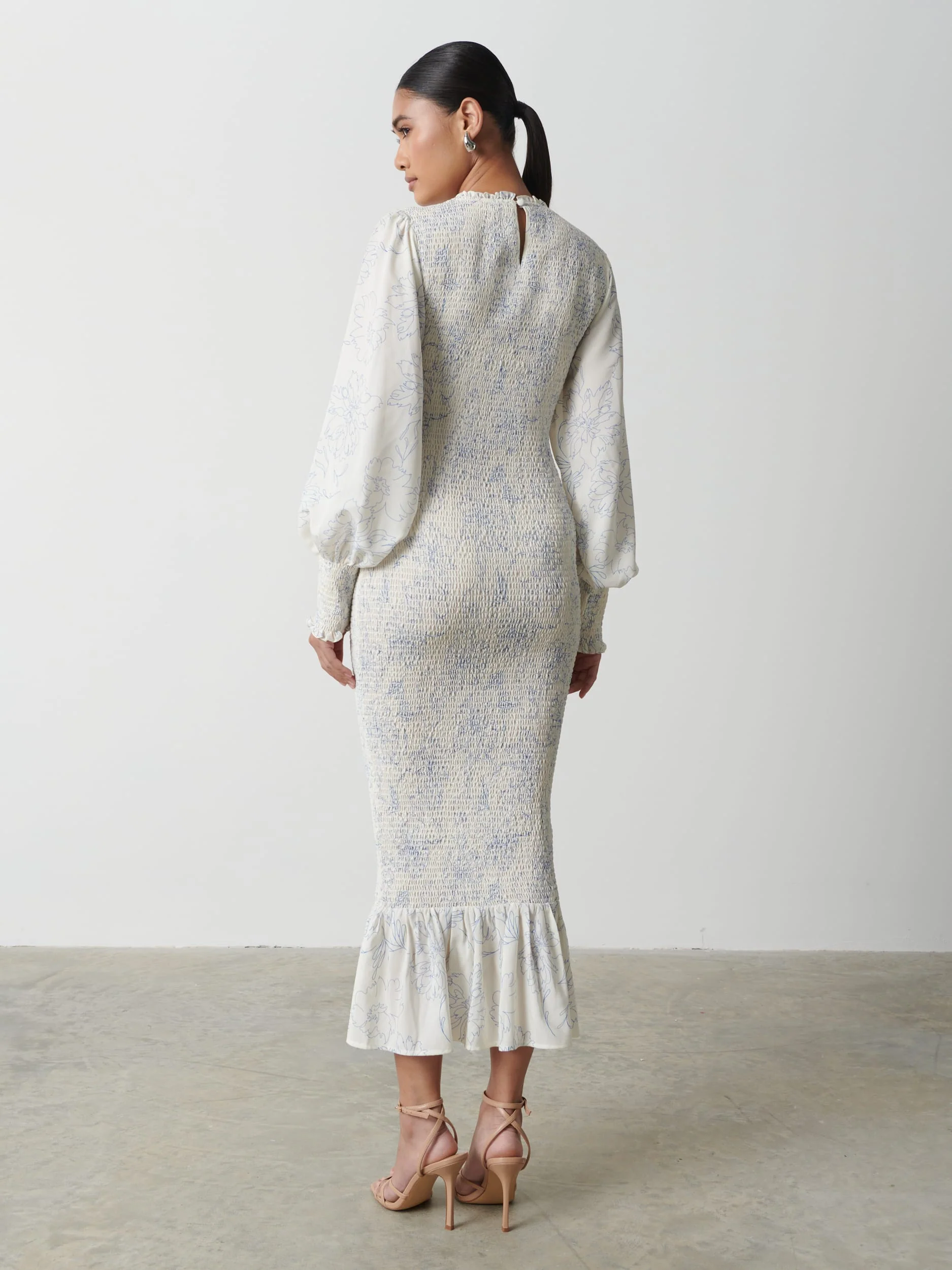 Elise Cut Out Shirred Printed Midaxi Dress - Peony Abstract Floral Print - Image 3