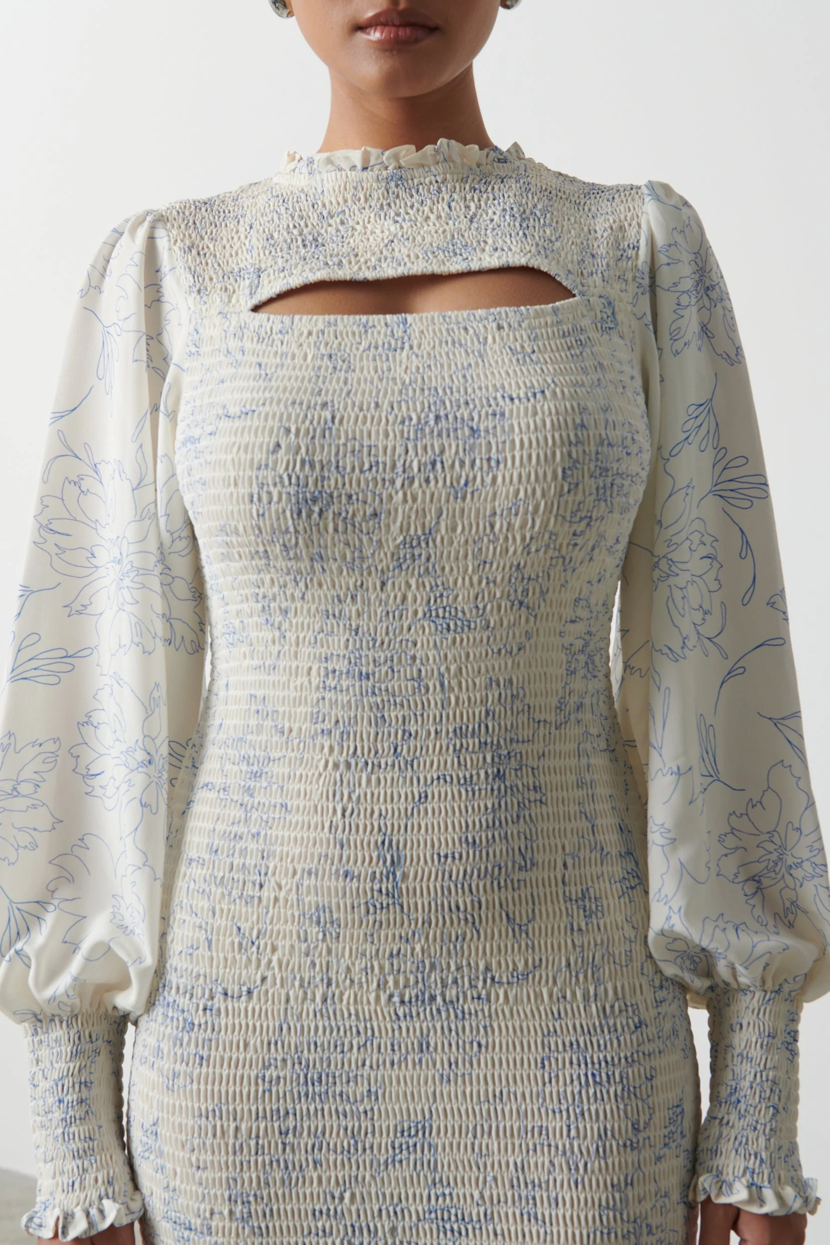 Elise Cut Out Shirred Printed Midaxi Dress - Peony Abstract Floral Print - Image 4