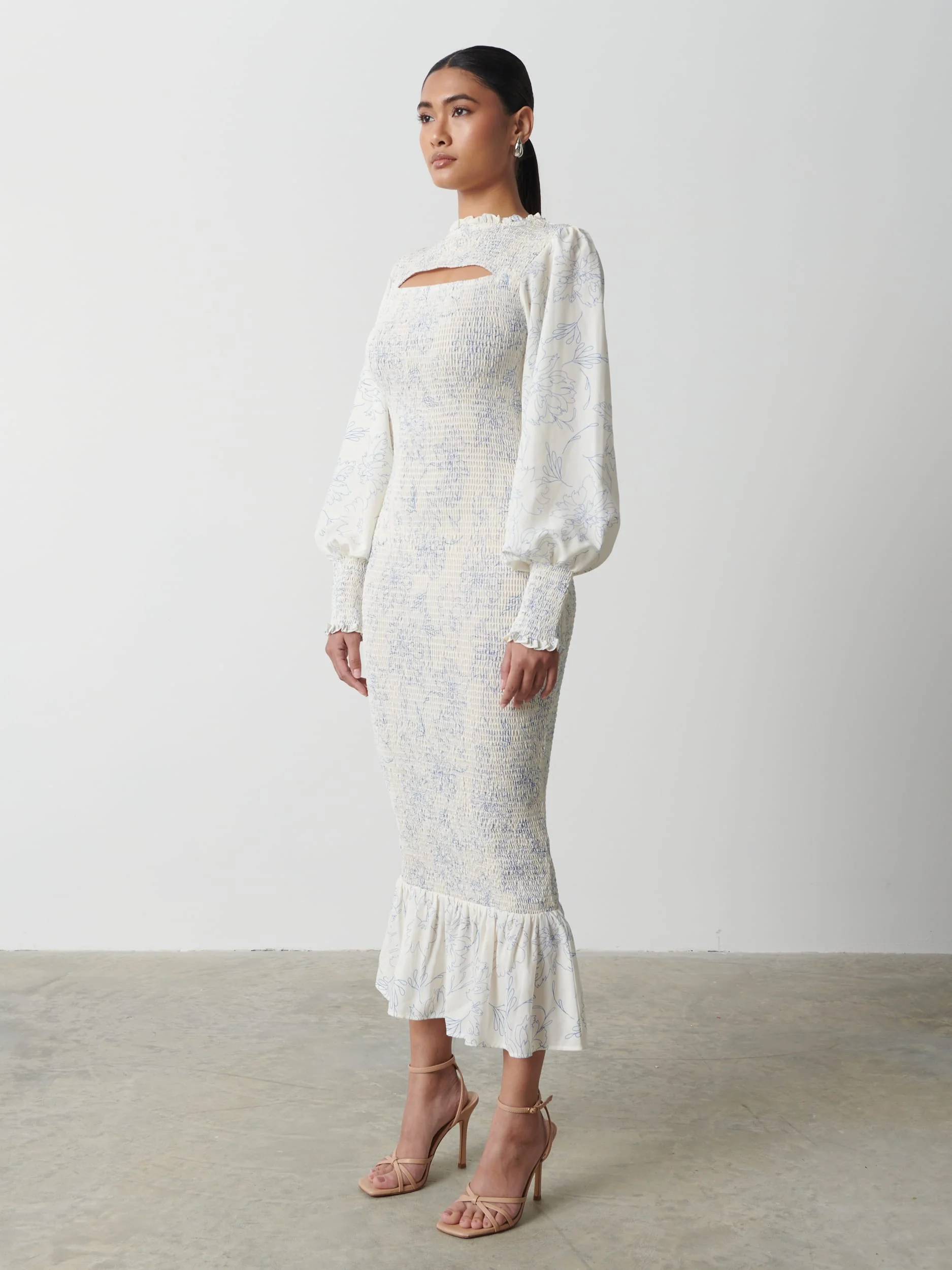 Elise Cut Out Shirred Printed Midaxi Dress - Peony Abstract Floral Print - Image 5