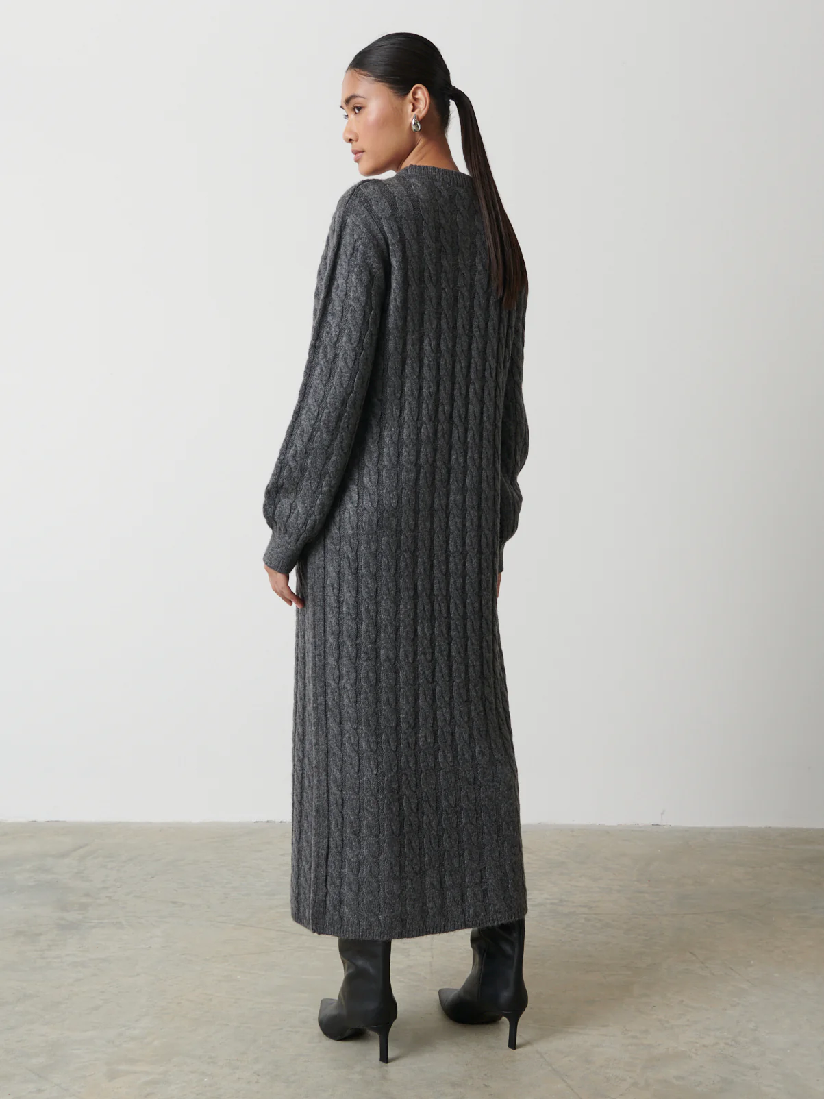 Elisha Cable Knit Midaxi Dress - Charcoal Grey - Image 3