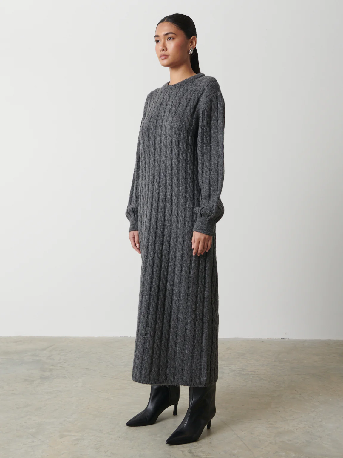 Elisha Cable Knit Midaxi Dress - Charcoal Grey - Image 4