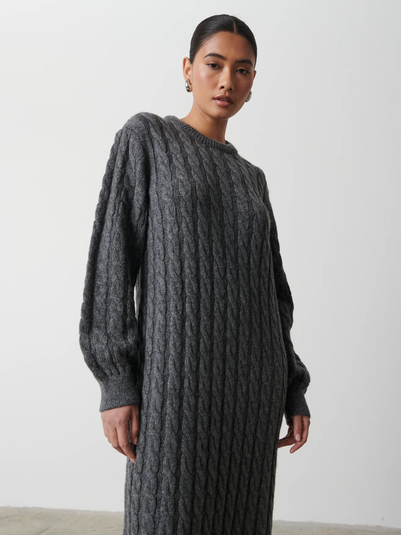Elisha Cable Knit Midaxi Dress - Charcoal Grey - Image 5