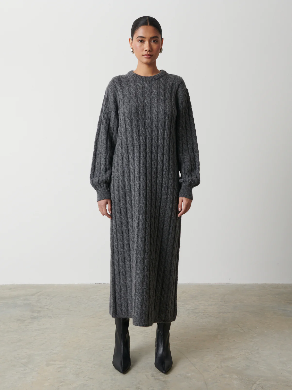 Elisha Cable Knit Midaxi Dress - Charcoal Grey - Image 6